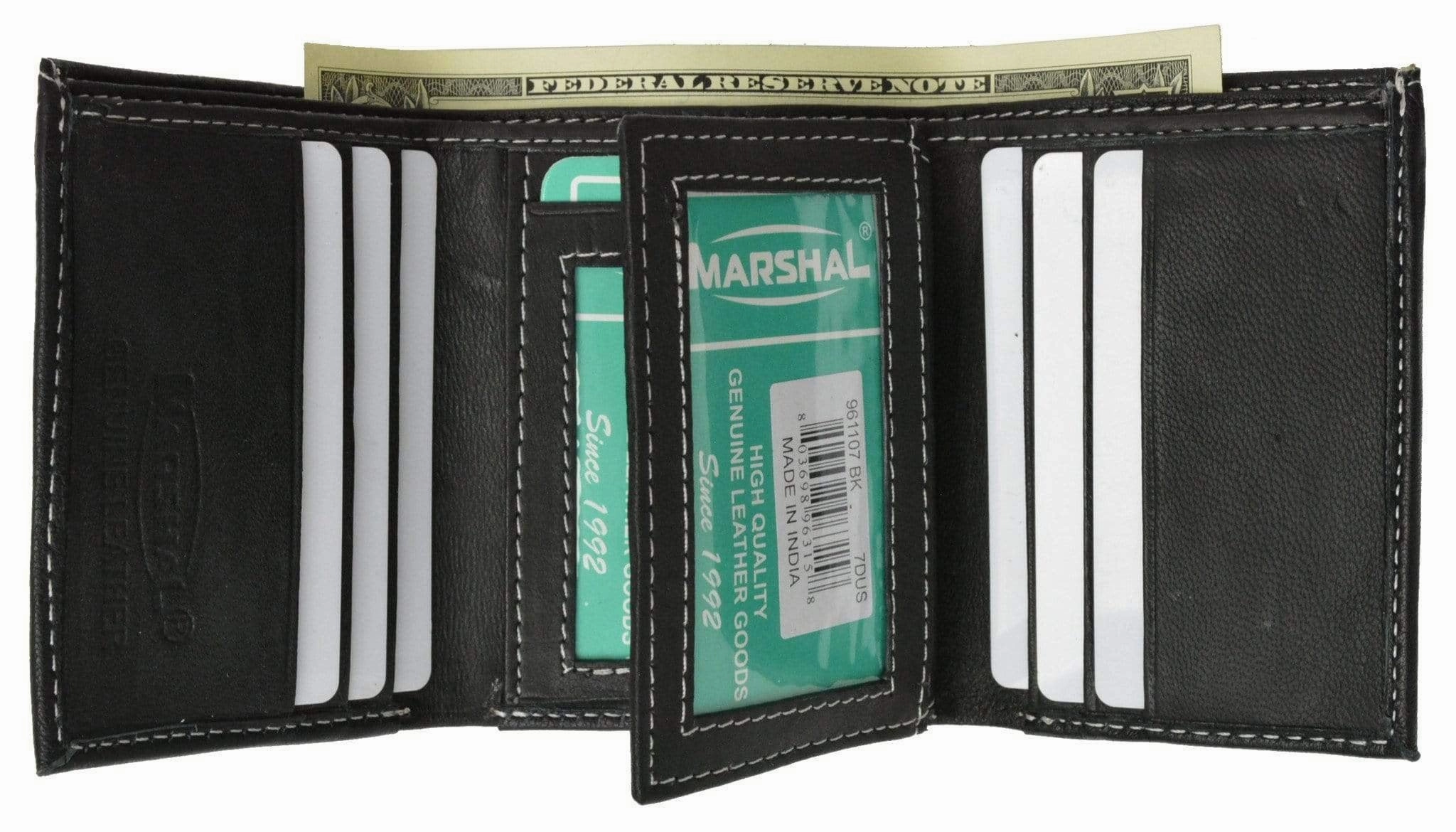 Shop Today Save Clearance Steal Today 100% Leather Tri-Fold Id Card Holder Mens Wallet Black 961107