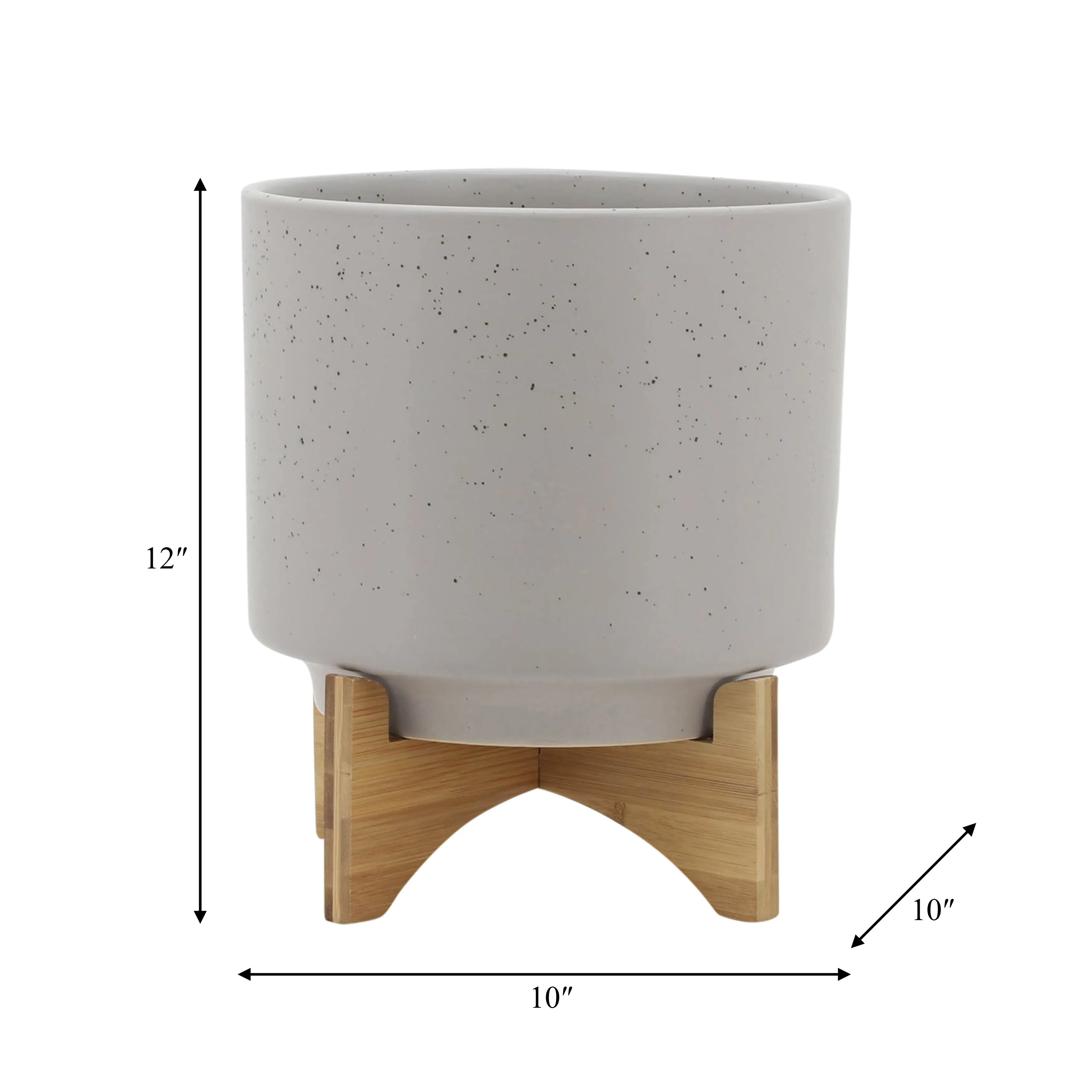10" PLANTER W/ WOOD STAND, MATTE BEIGE