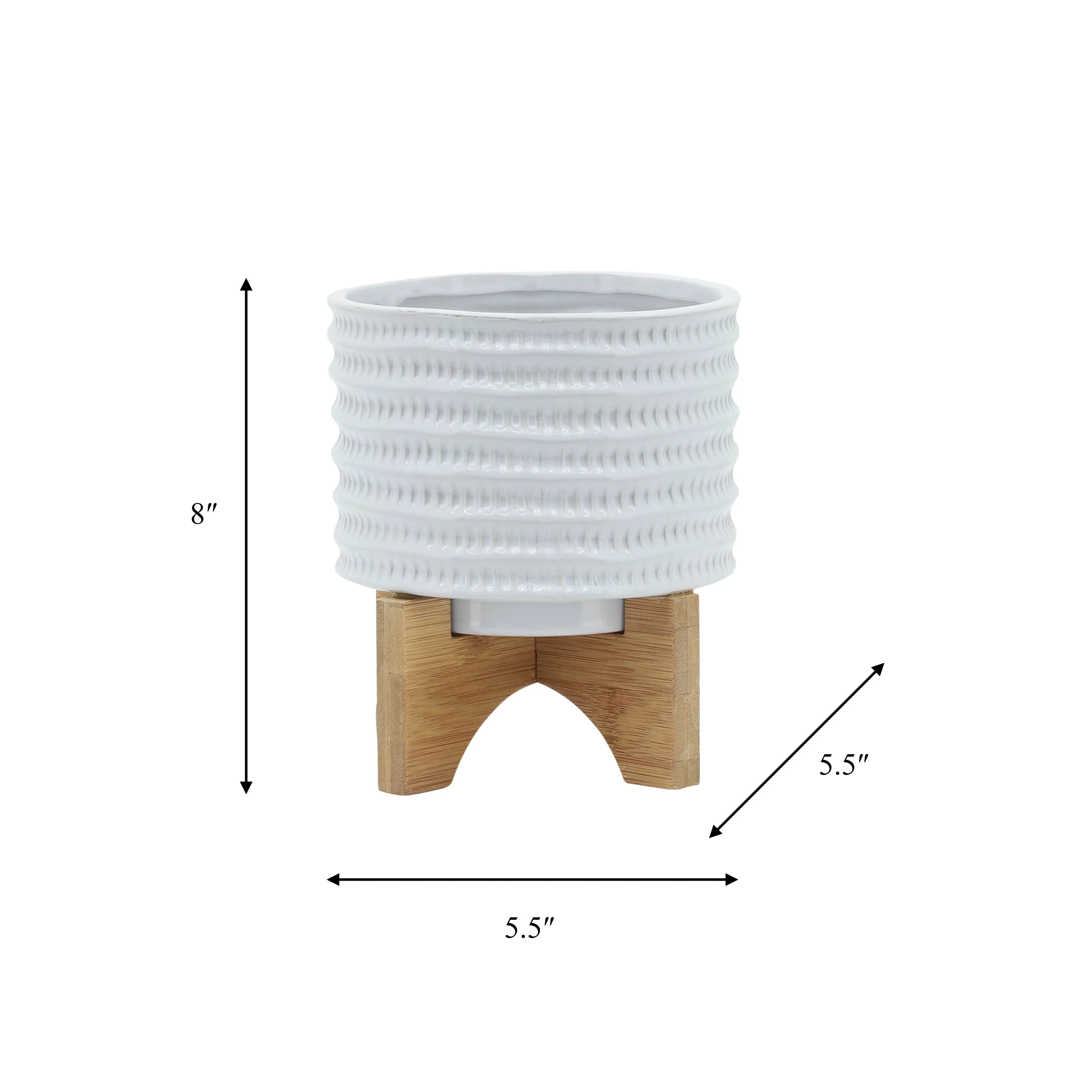 5" TEXTURED PLANTER W/ STAND, WHITE