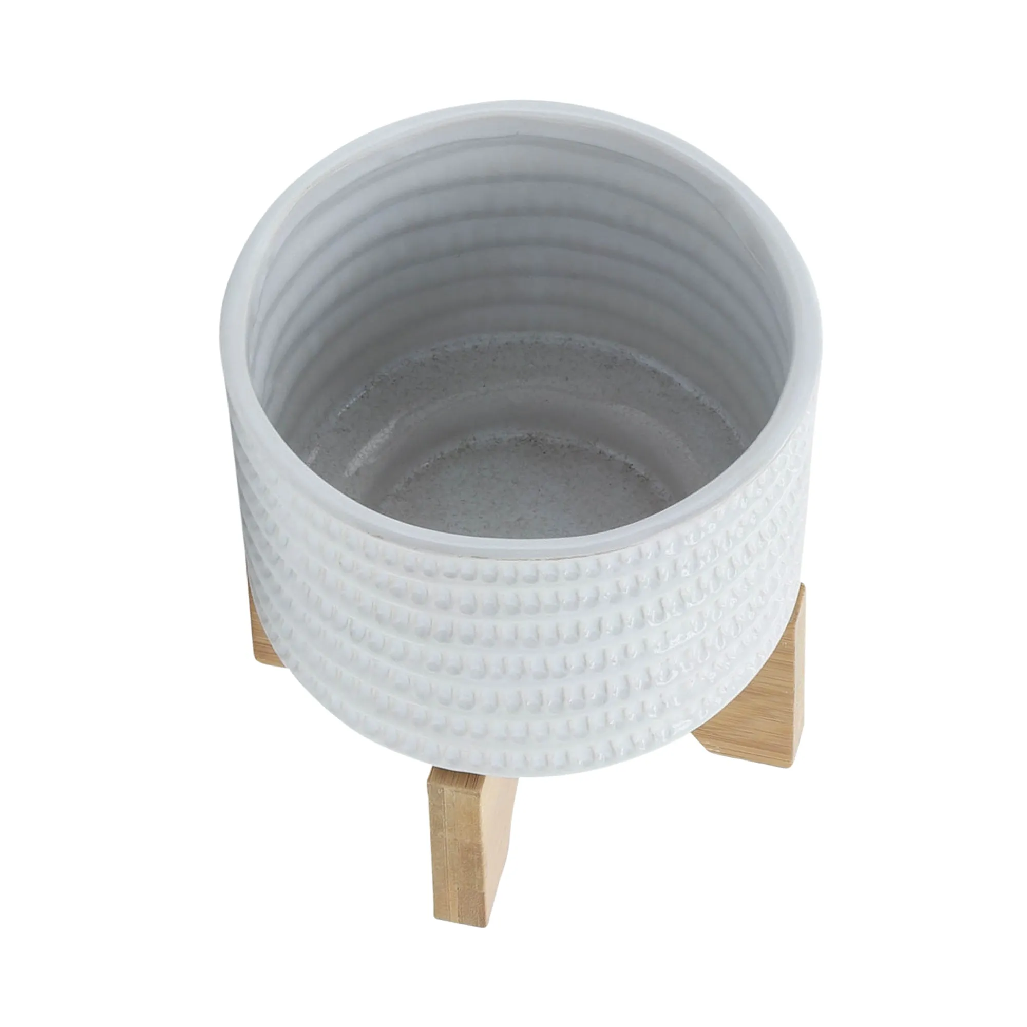 5" TEXTURED PLANTER W/ STAND, WHITE