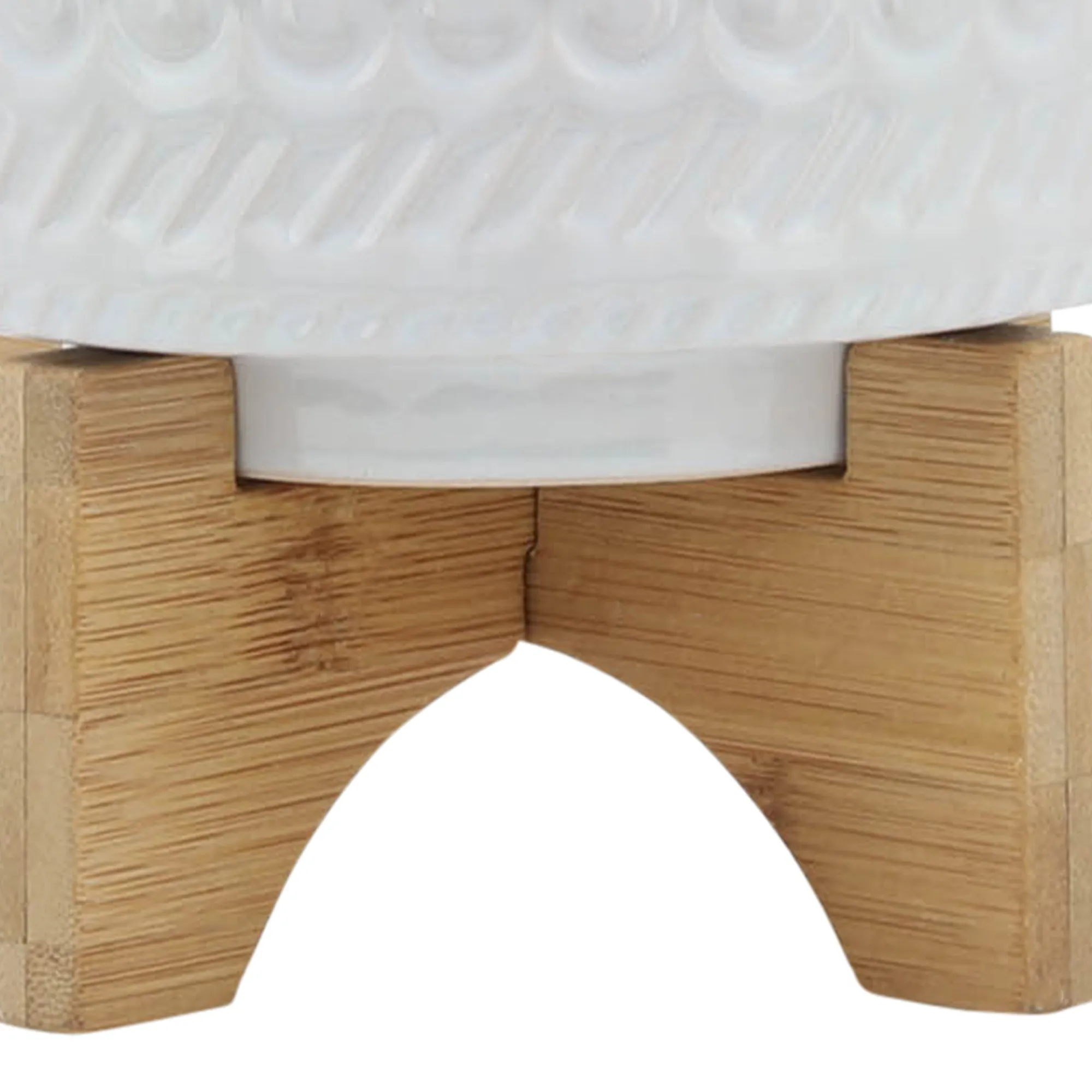 5" TRIBAL PLANTER W/ WOOD STAND, WHITE
