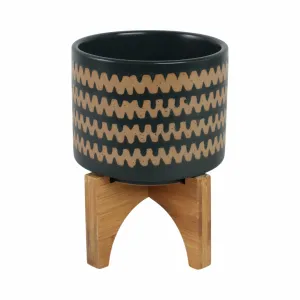 5" Zig-zag Planter W/ Stand, Teal