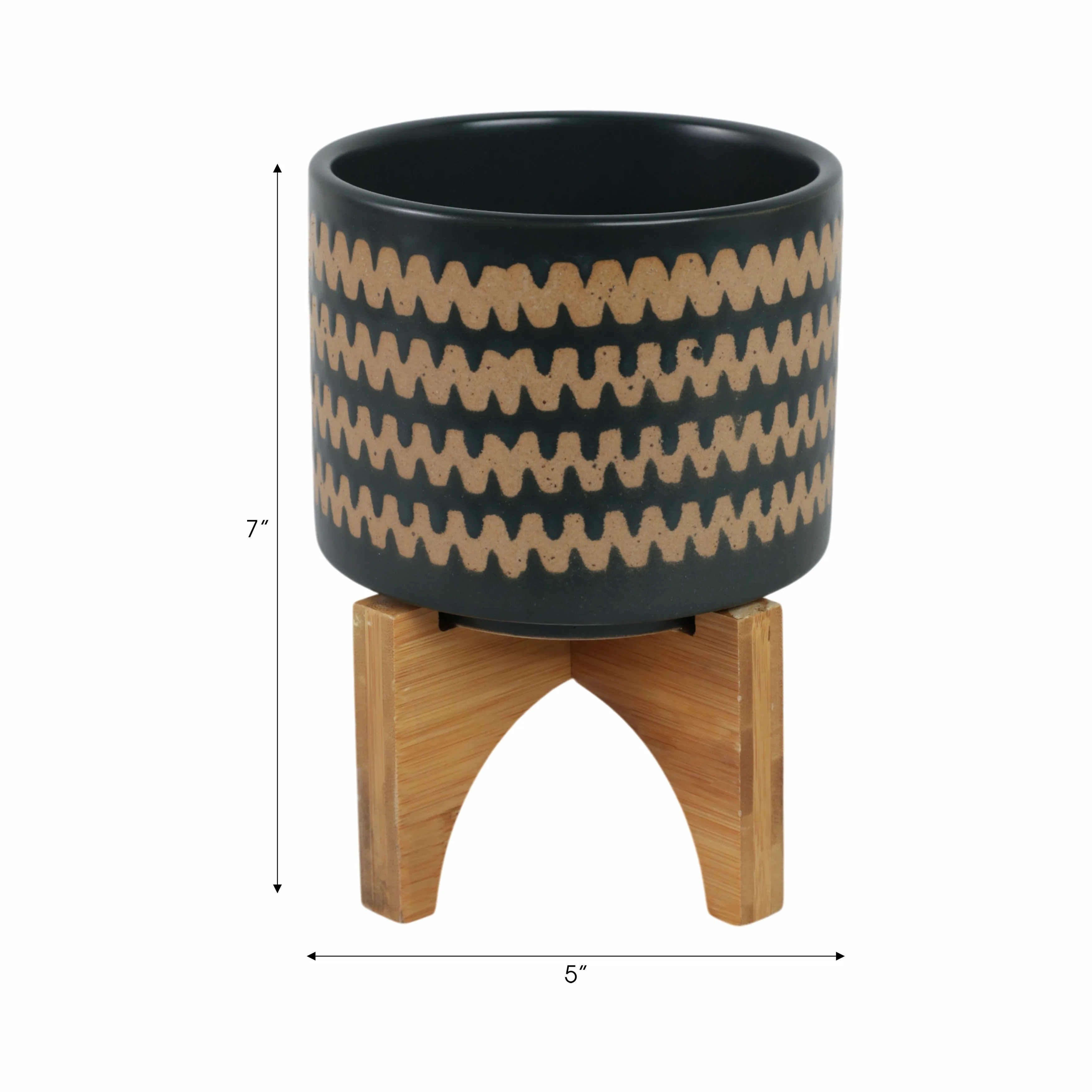 5" Zig-zag Planter W/ Stand, Teal