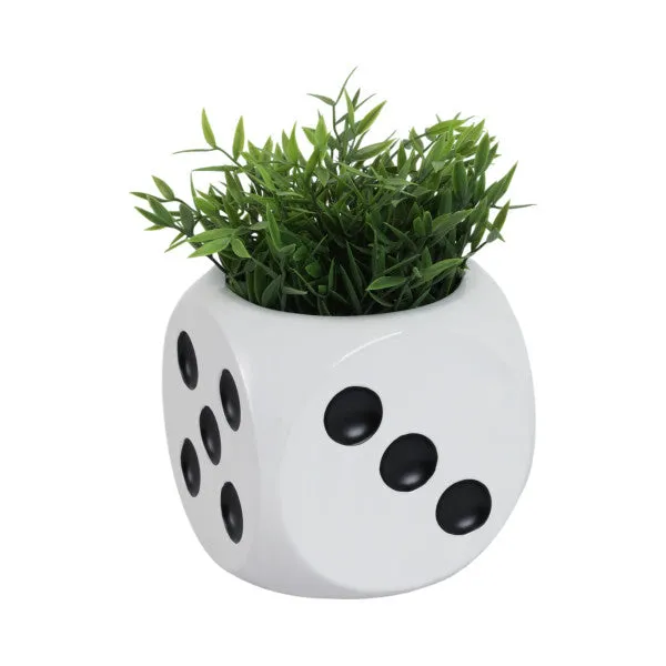 6" Dice Planter, White/black