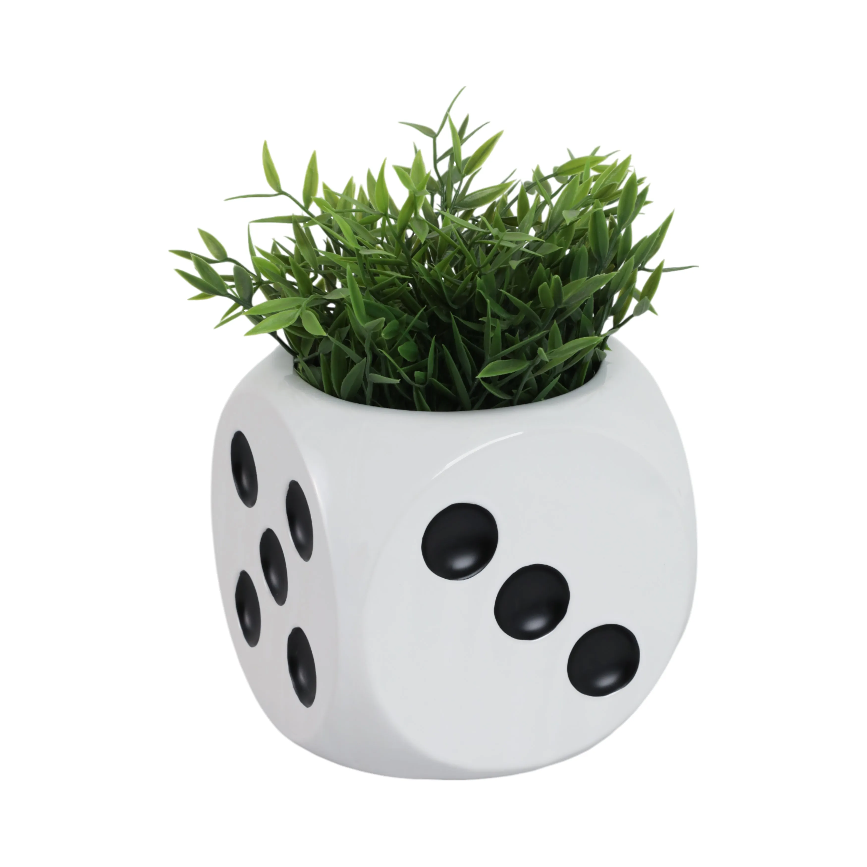 6" Dice Planter, White/black