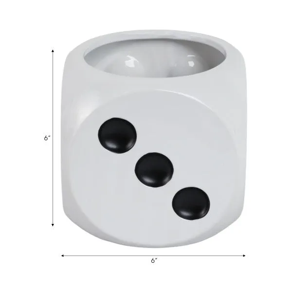 6" Dice Planter, White/black