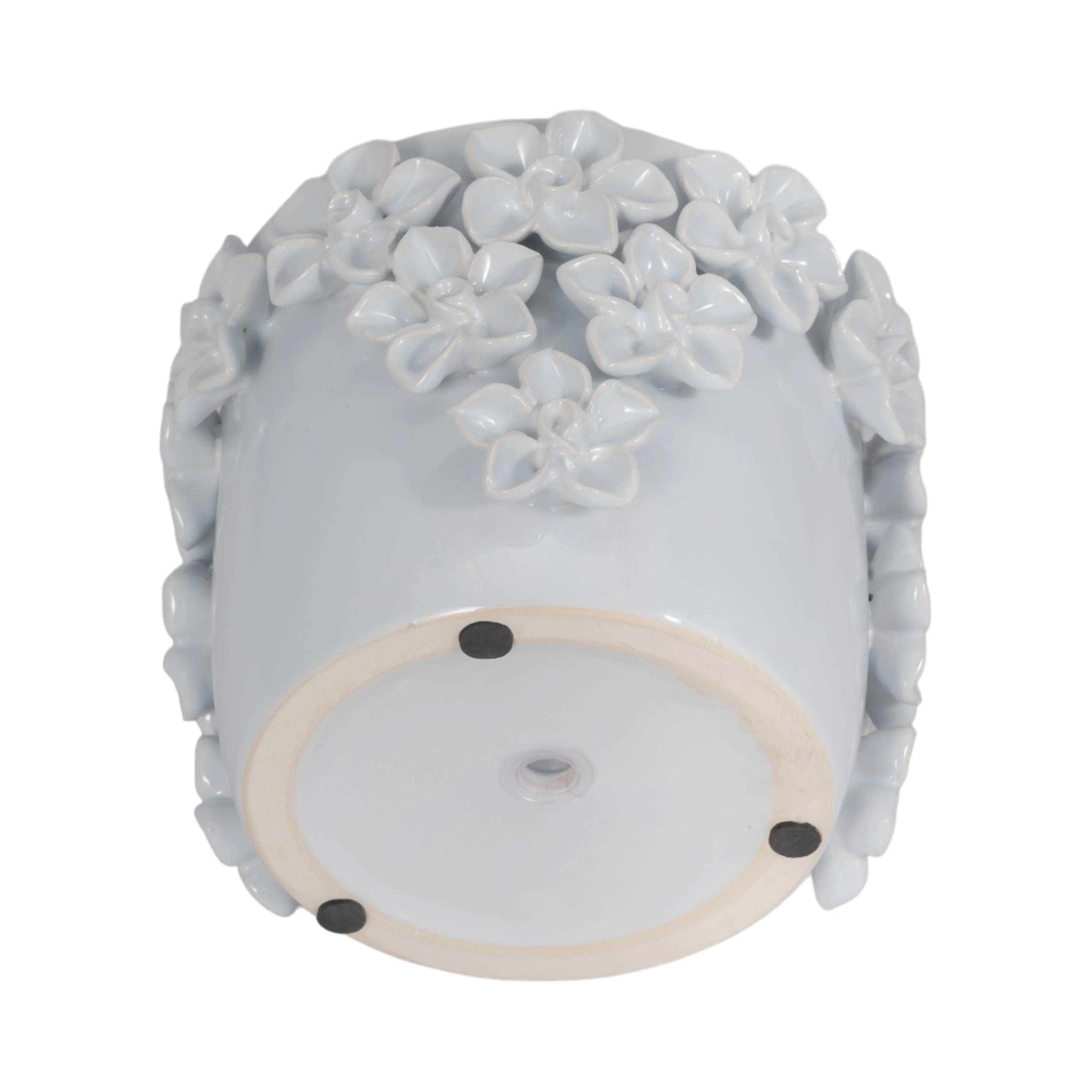 6" Floral Applique Planter, White