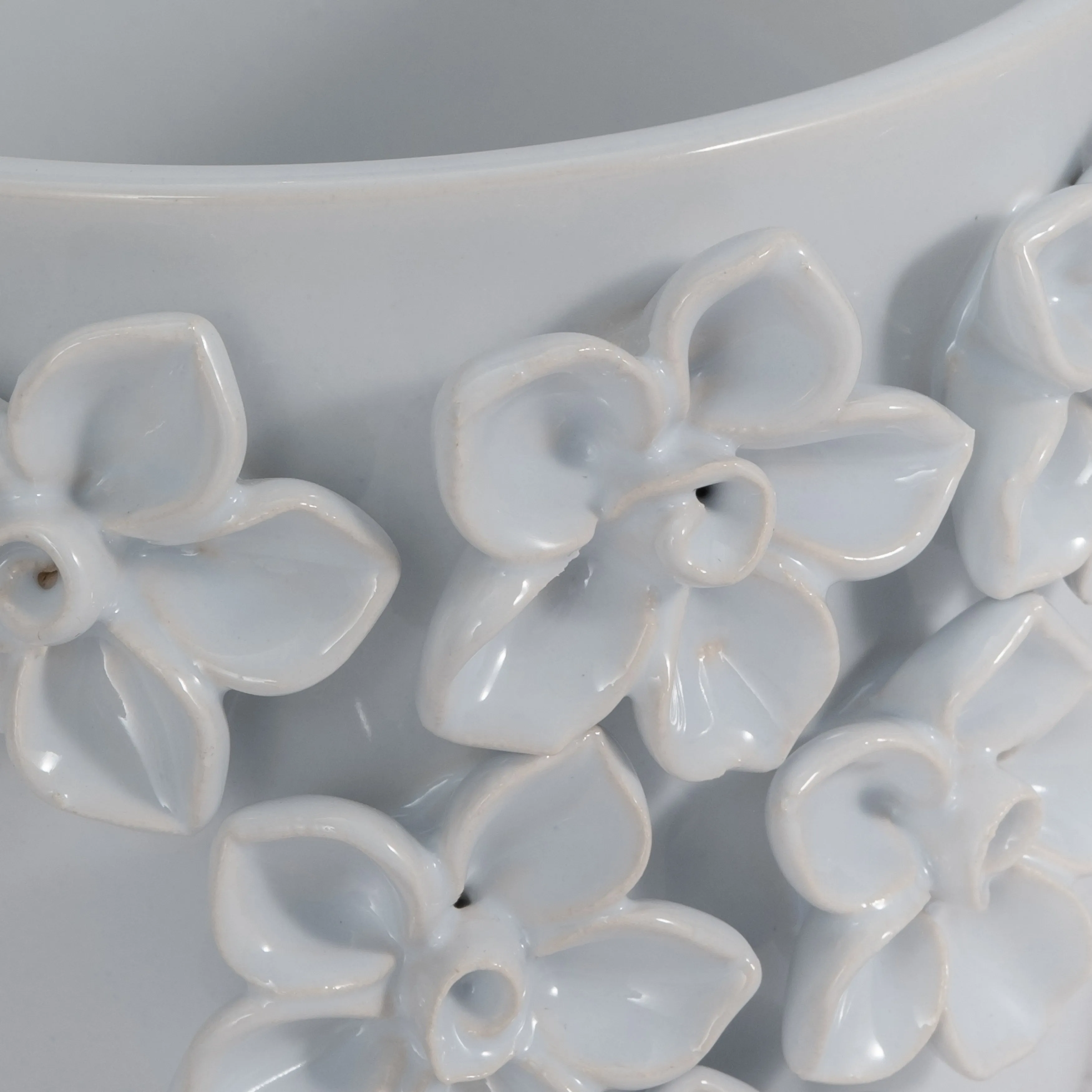 6" Floral Applique Planter, White