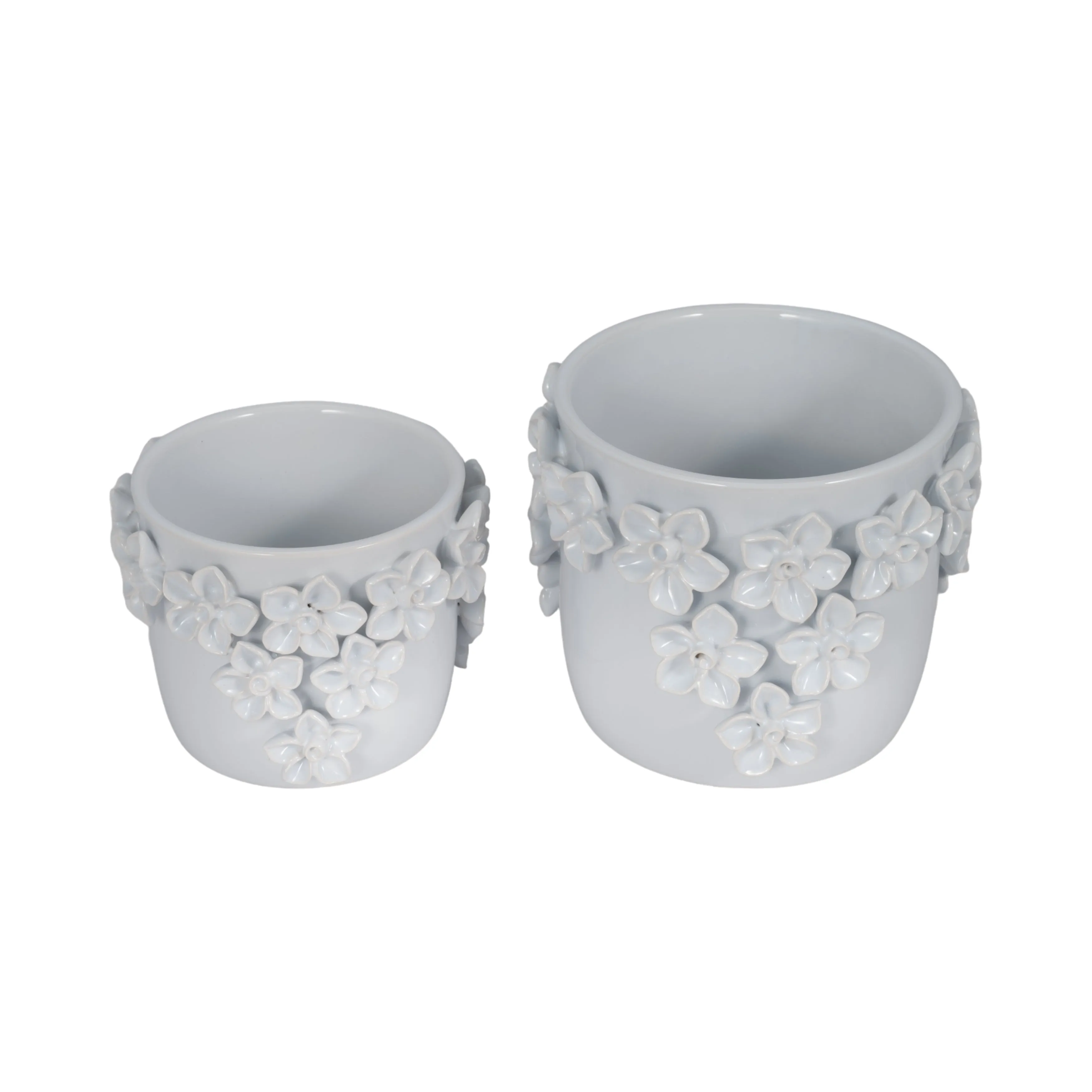 6" Floral Applique Planter, White
