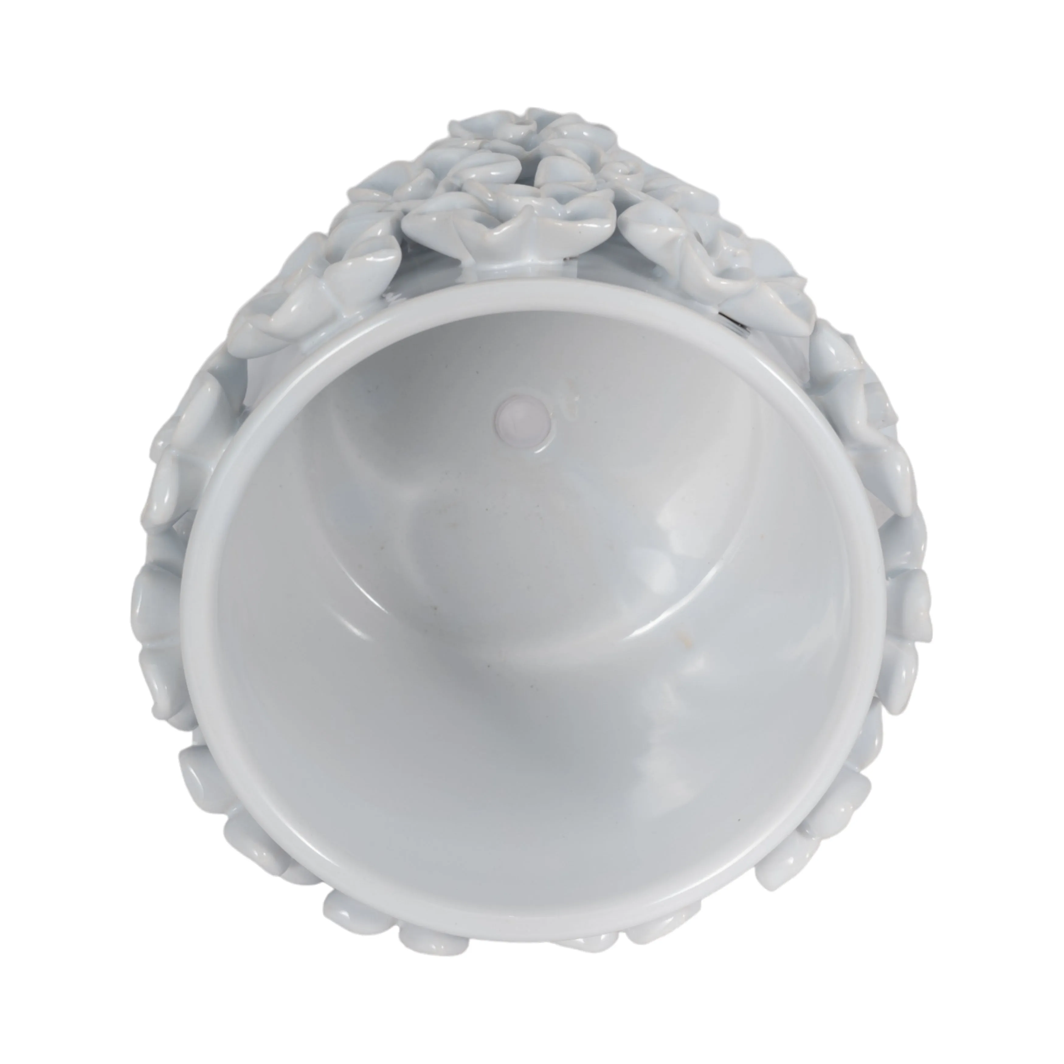 6" Floral Applique Planter, White