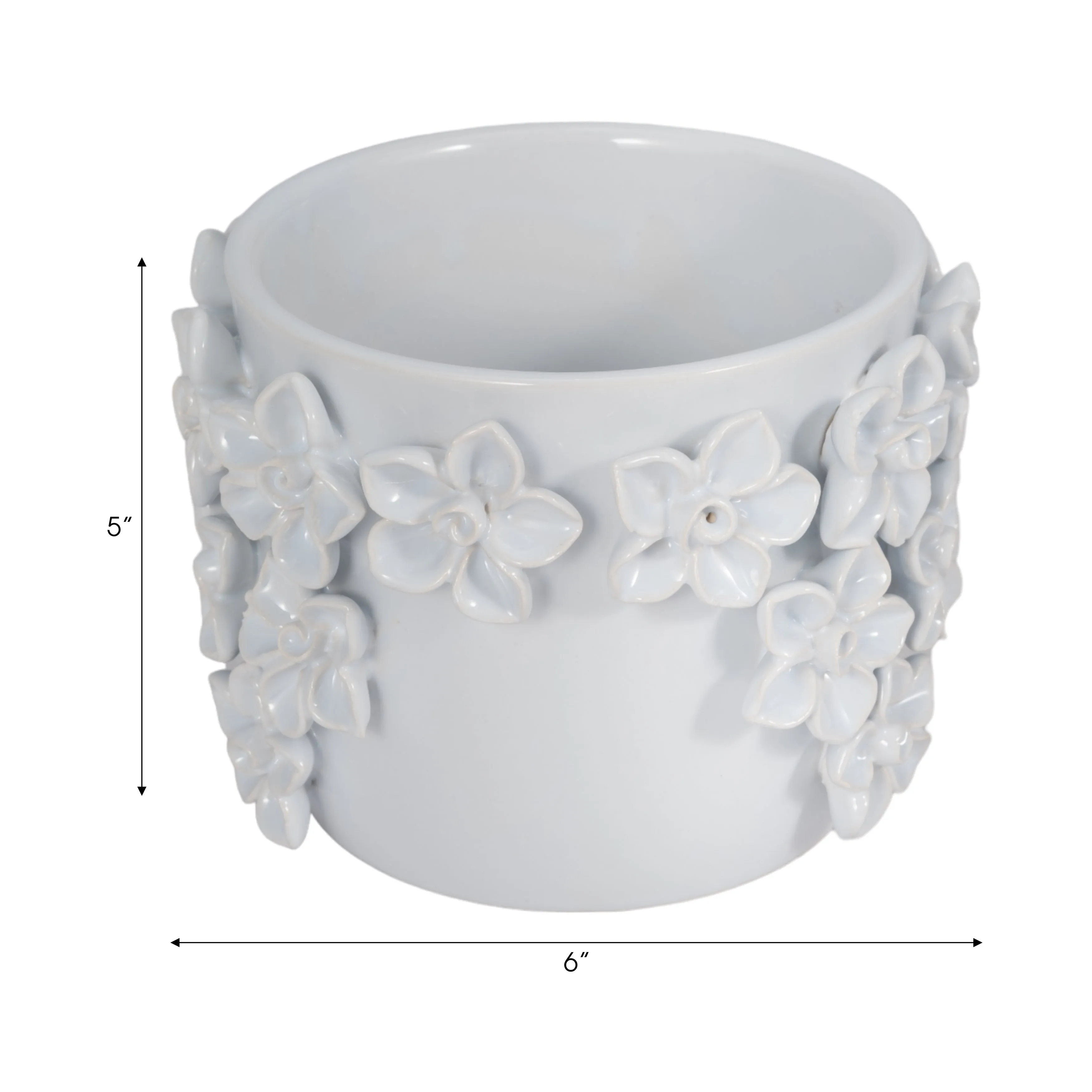 6" Floral Applique Planter, White