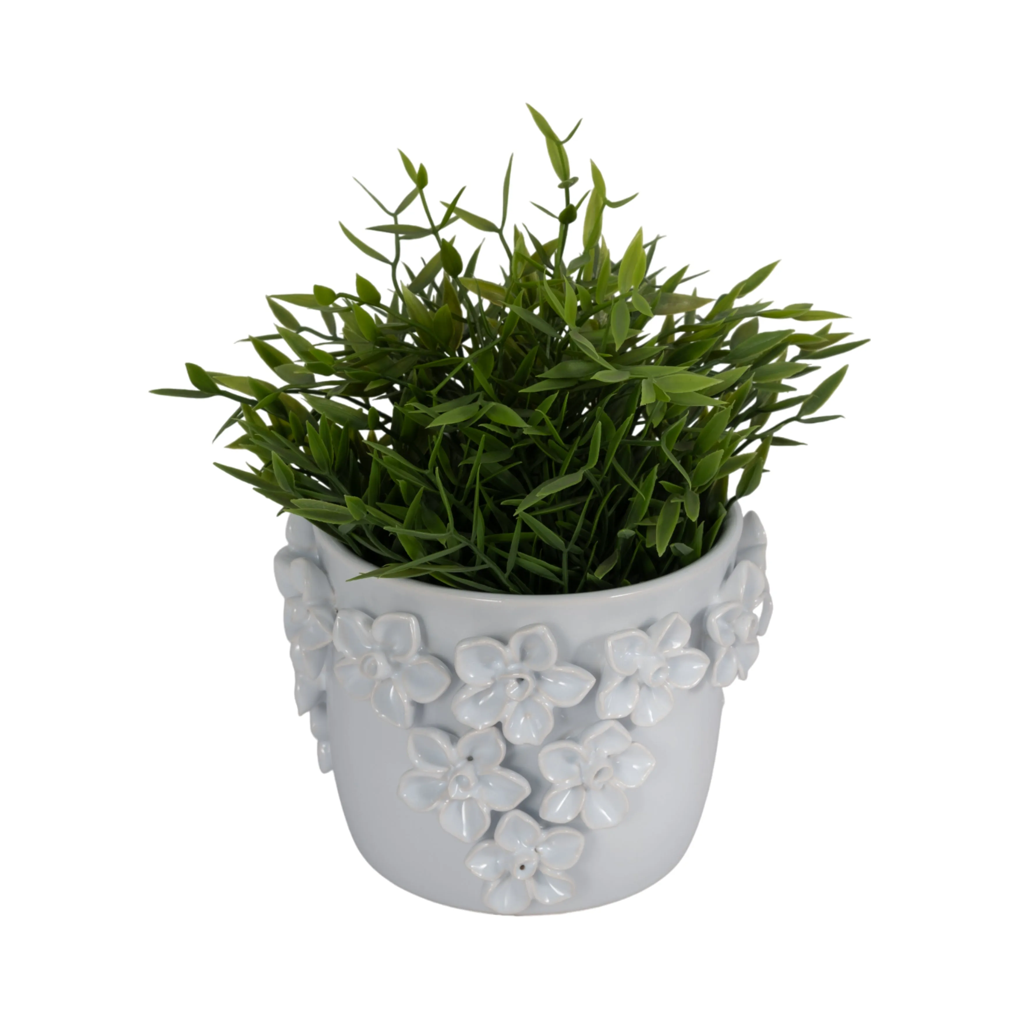 6" Floral Applique Planter, White