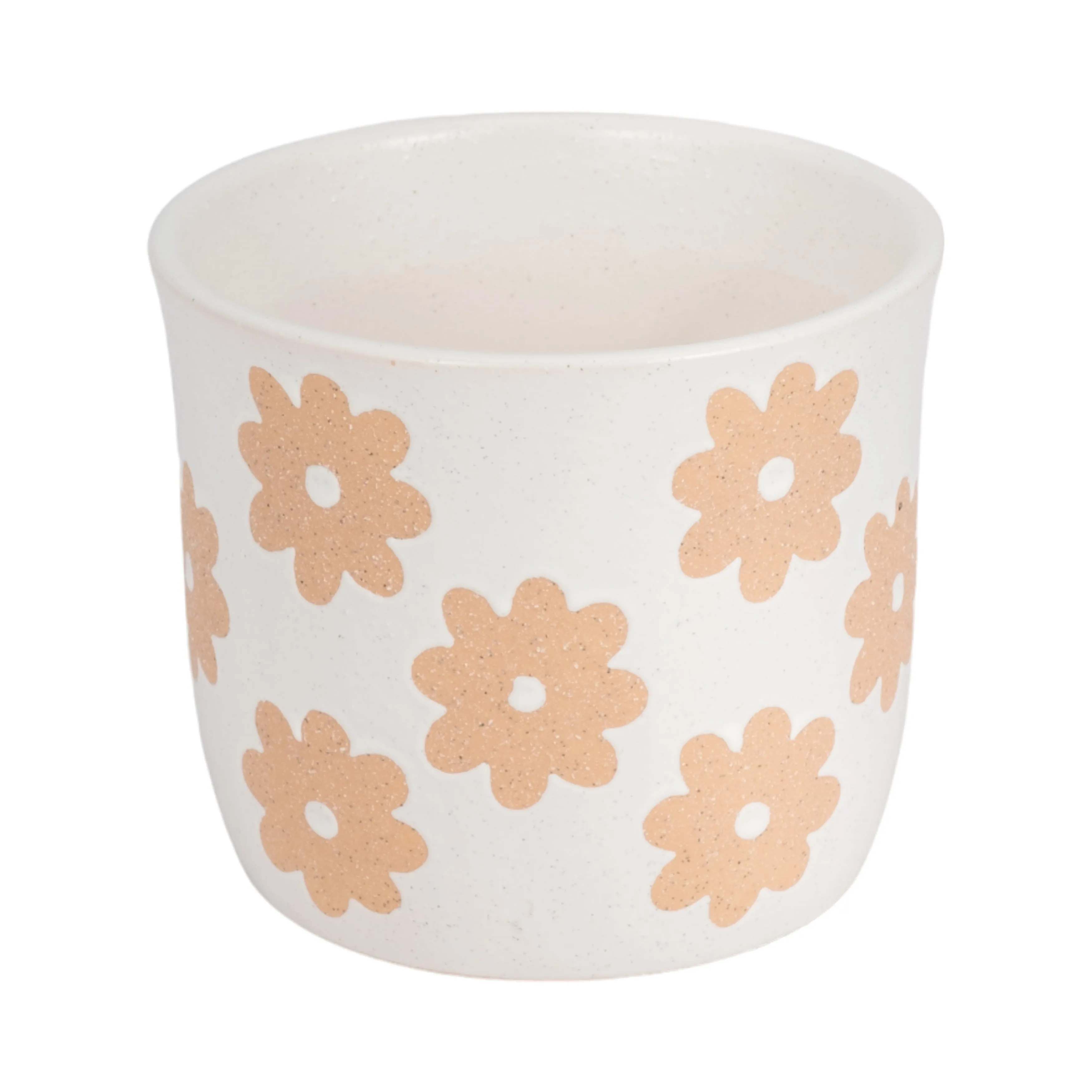 6" Flower Power Planter, White/tan