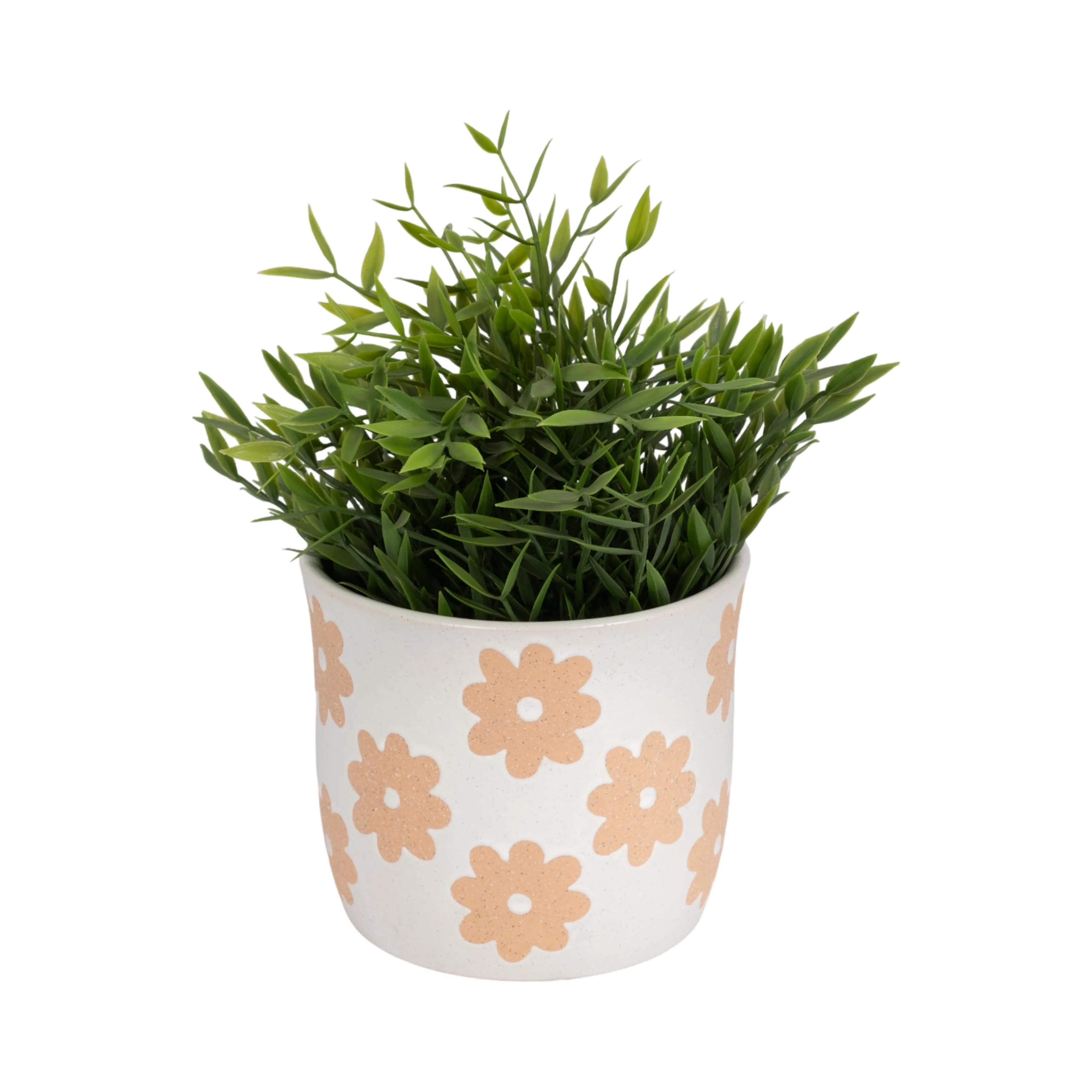 6" Flower Power Planter, White/tan