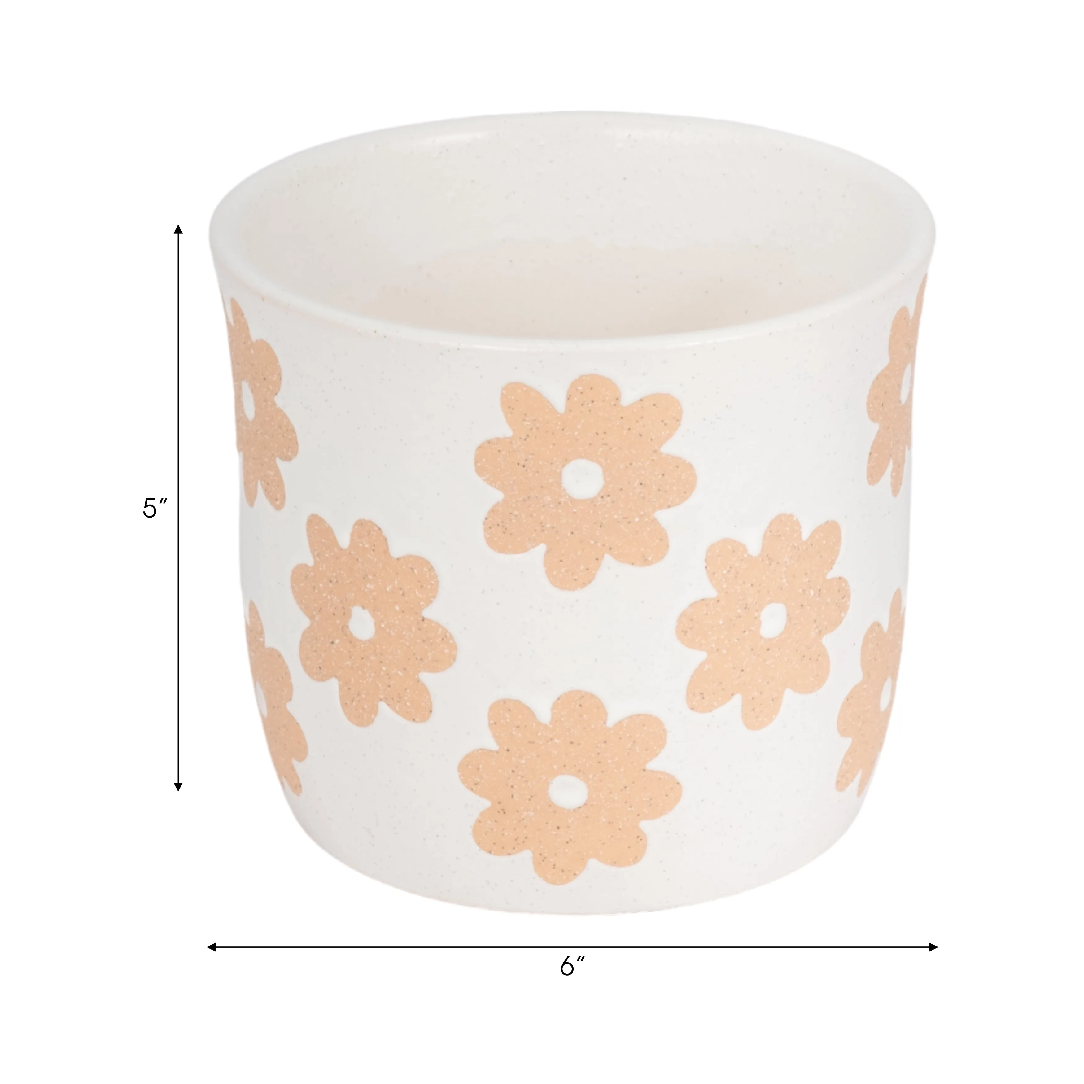 6" Flower Power Planter, White/tan