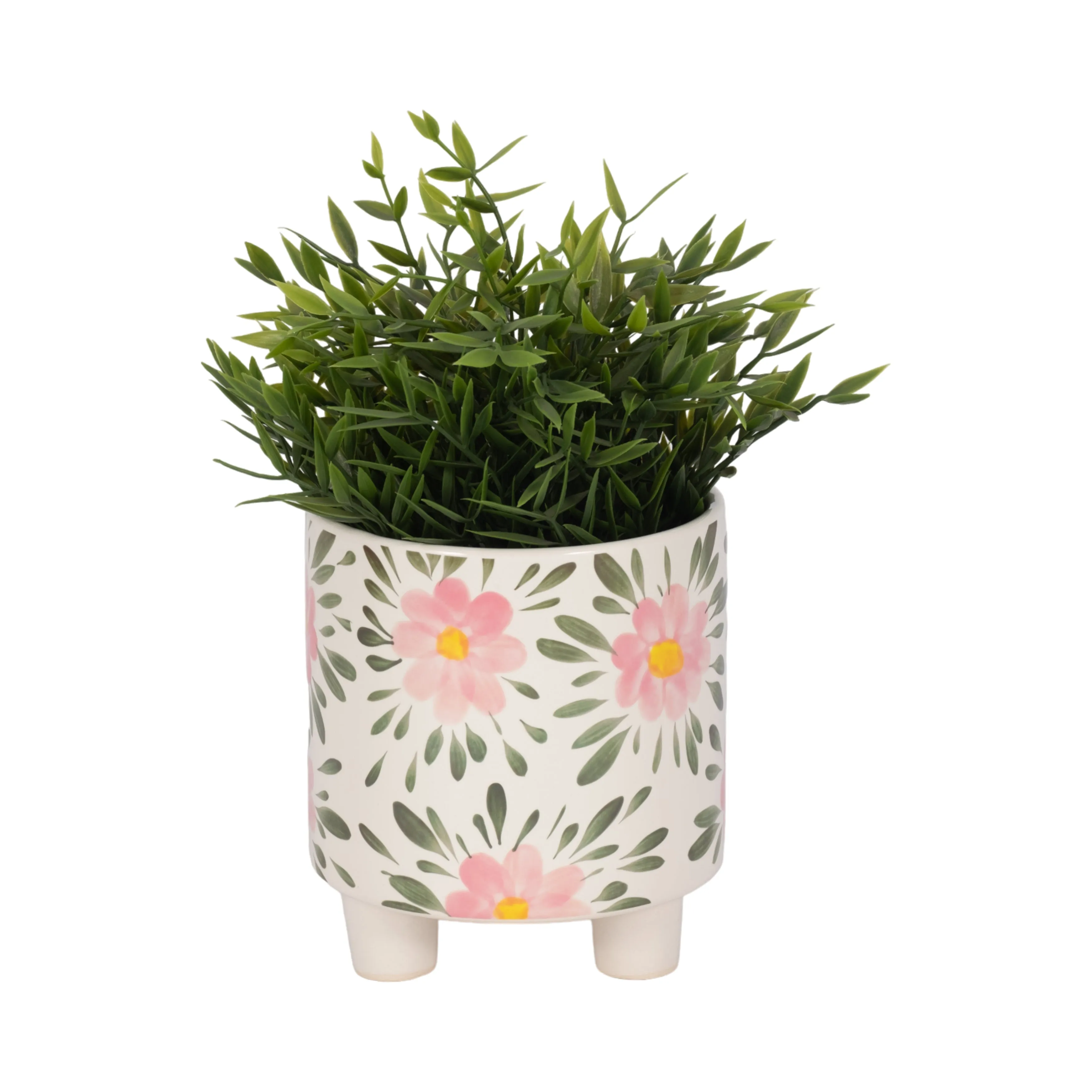 6" Footed Hand Painted Pink Flower Planter, Multi