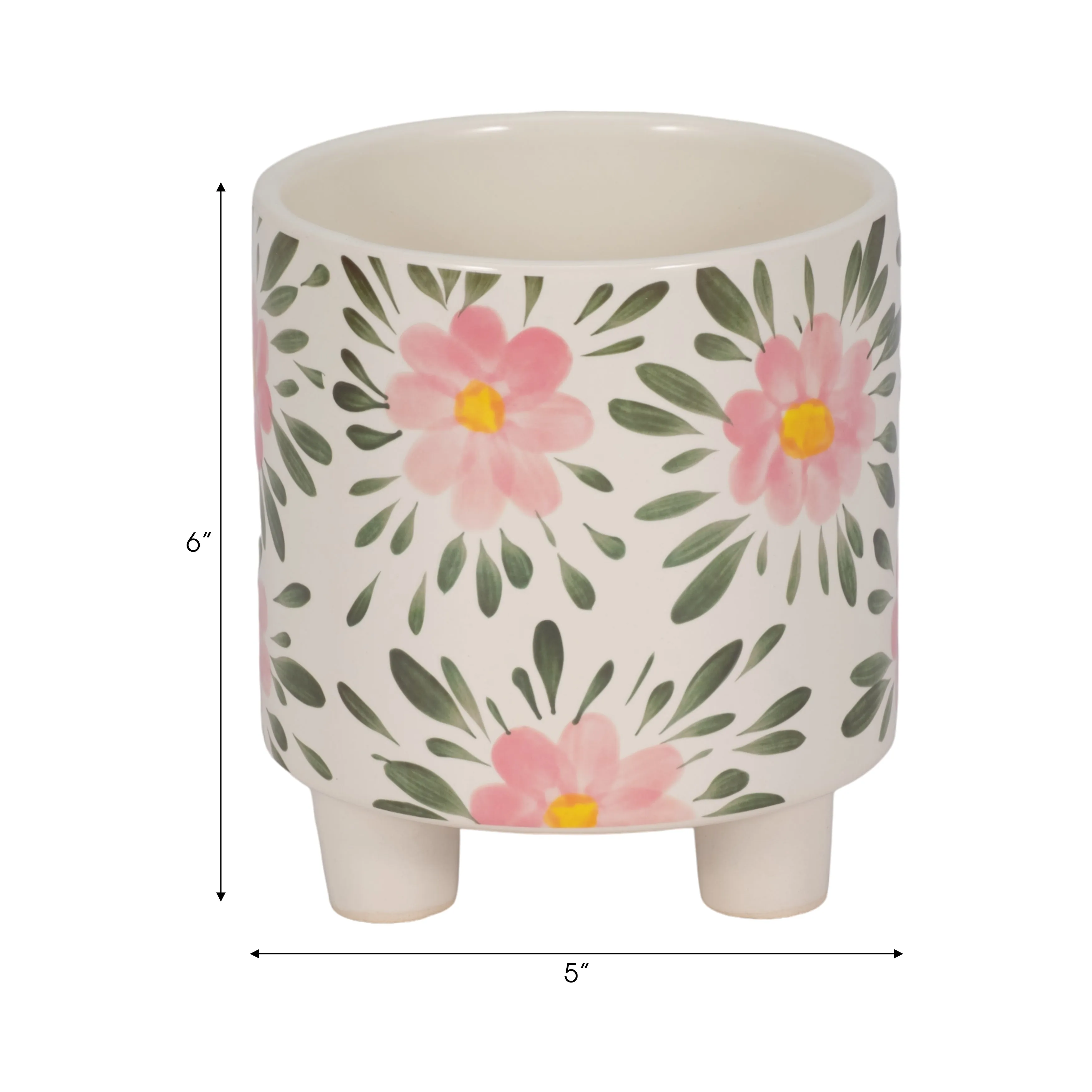 6" Footed Hand Painted Pink Flower Planter, Multi