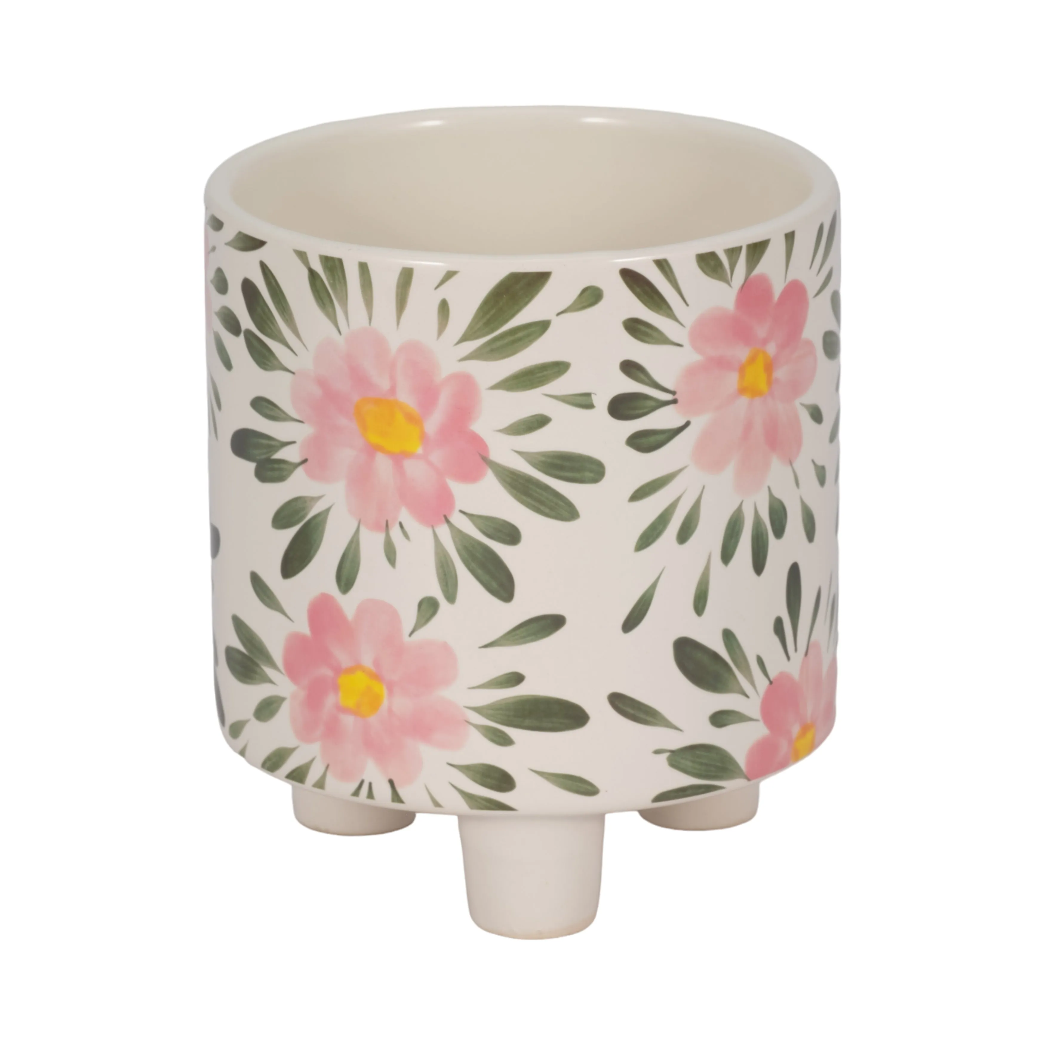 6" Footed Hand Painted Pink Flower Planter, Multi