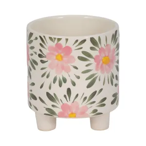 6" Footed Hand Painted Pink Flower Planter, Multi