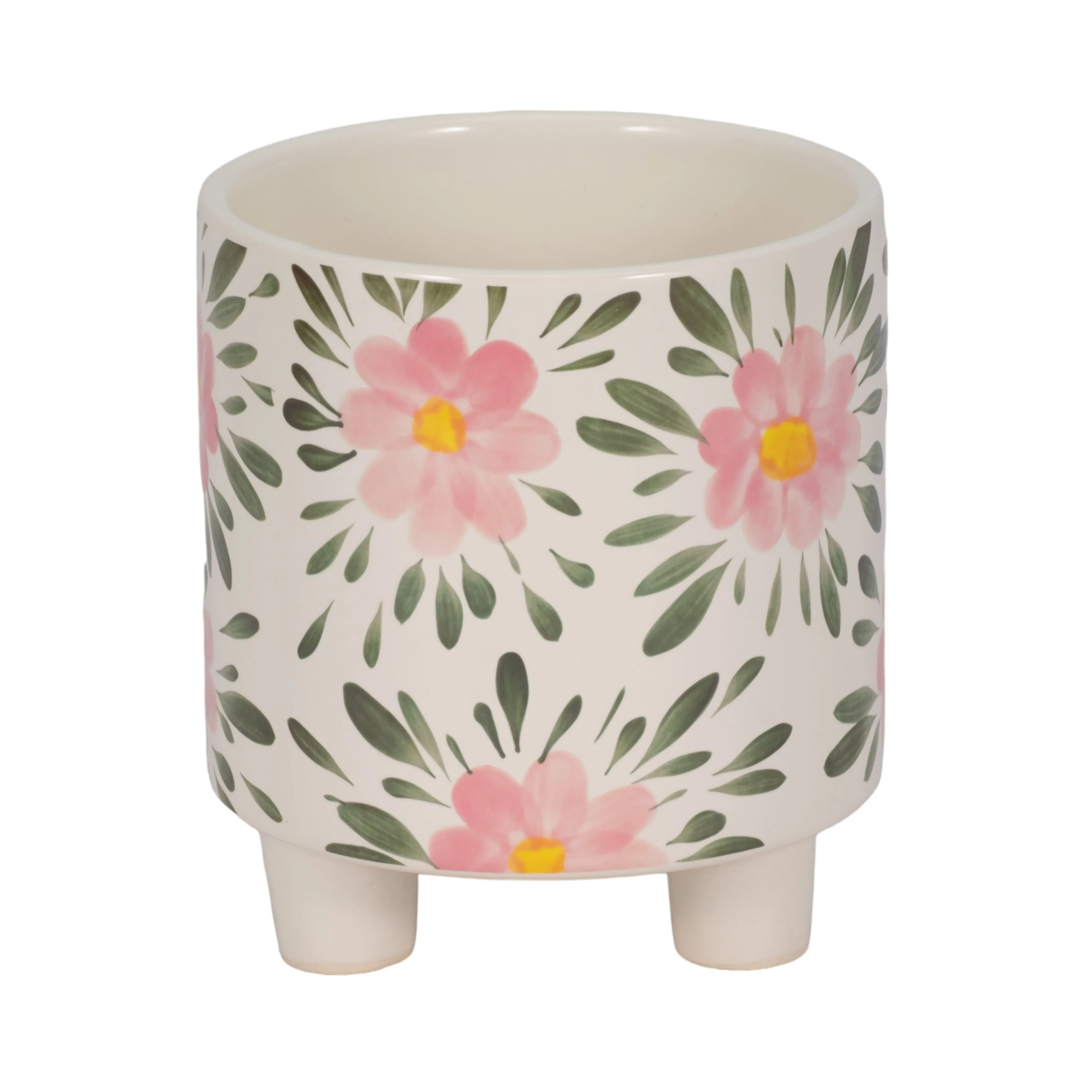 6" Footed Hand Painted Pink Flower Planter, Multi