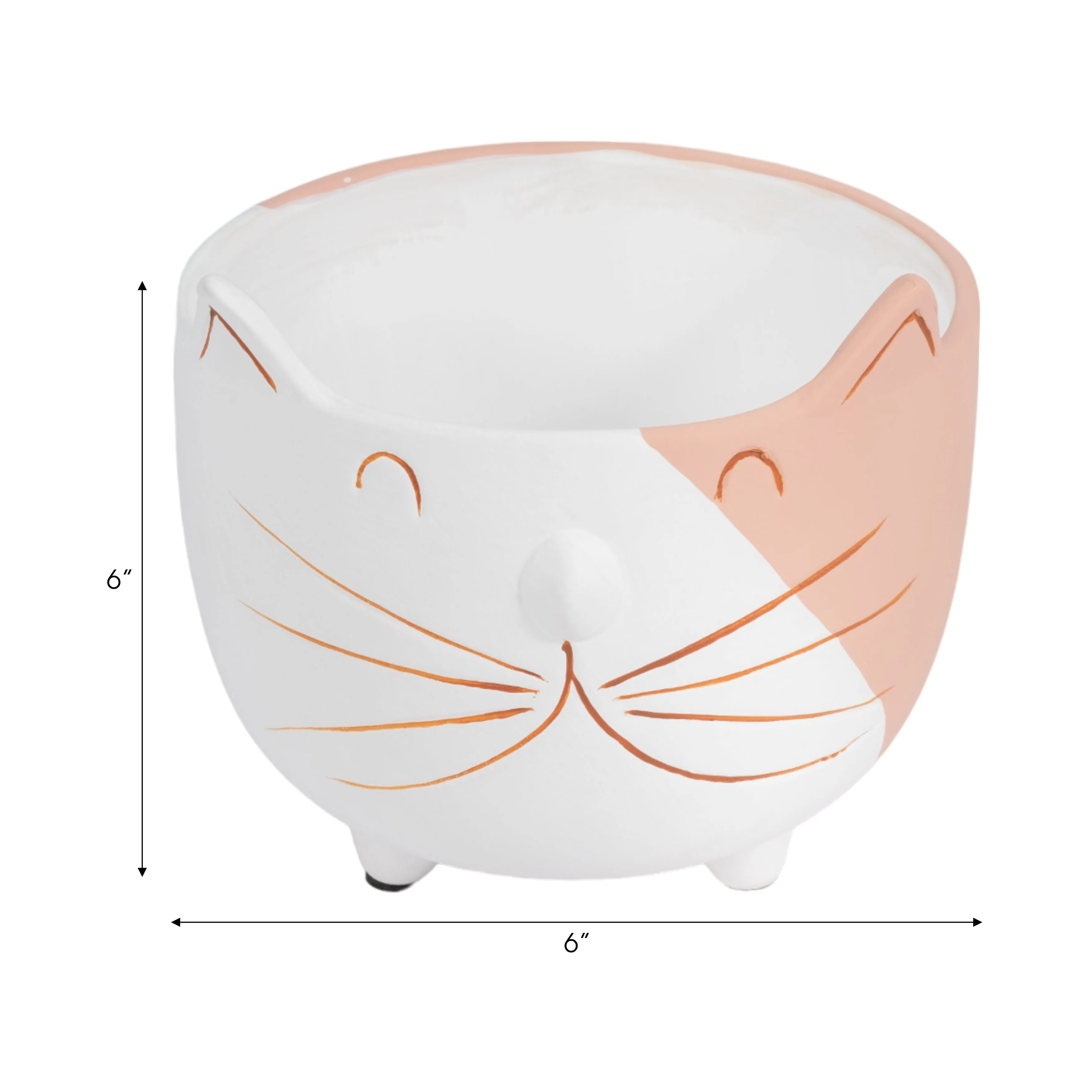 6" Kitty Whiskers Footed Planter, White/tan
