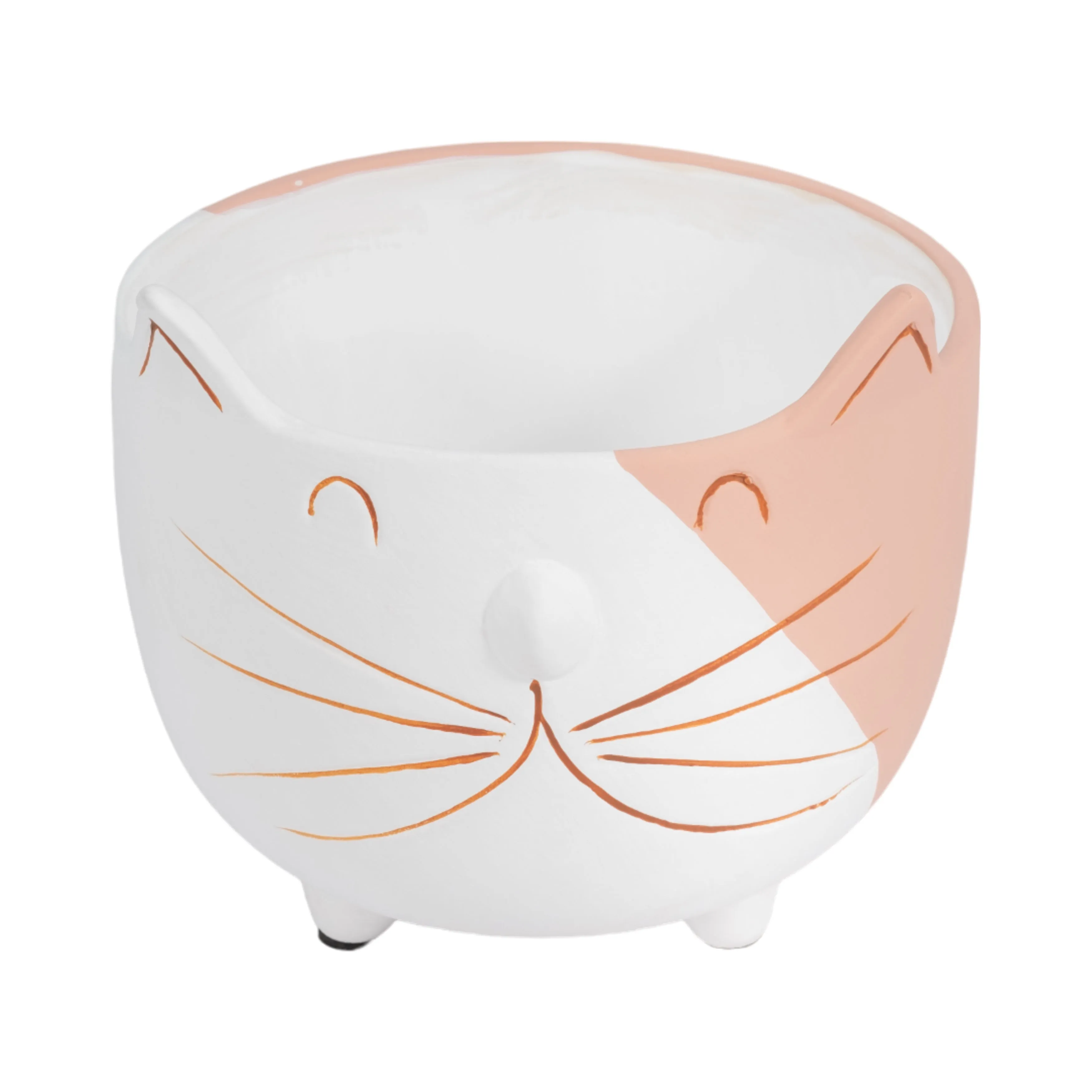6" Kitty Whiskers Footed Planter, White/tan