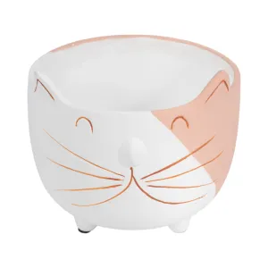 6" Kitty Whiskers Footed Planter, White/tan
