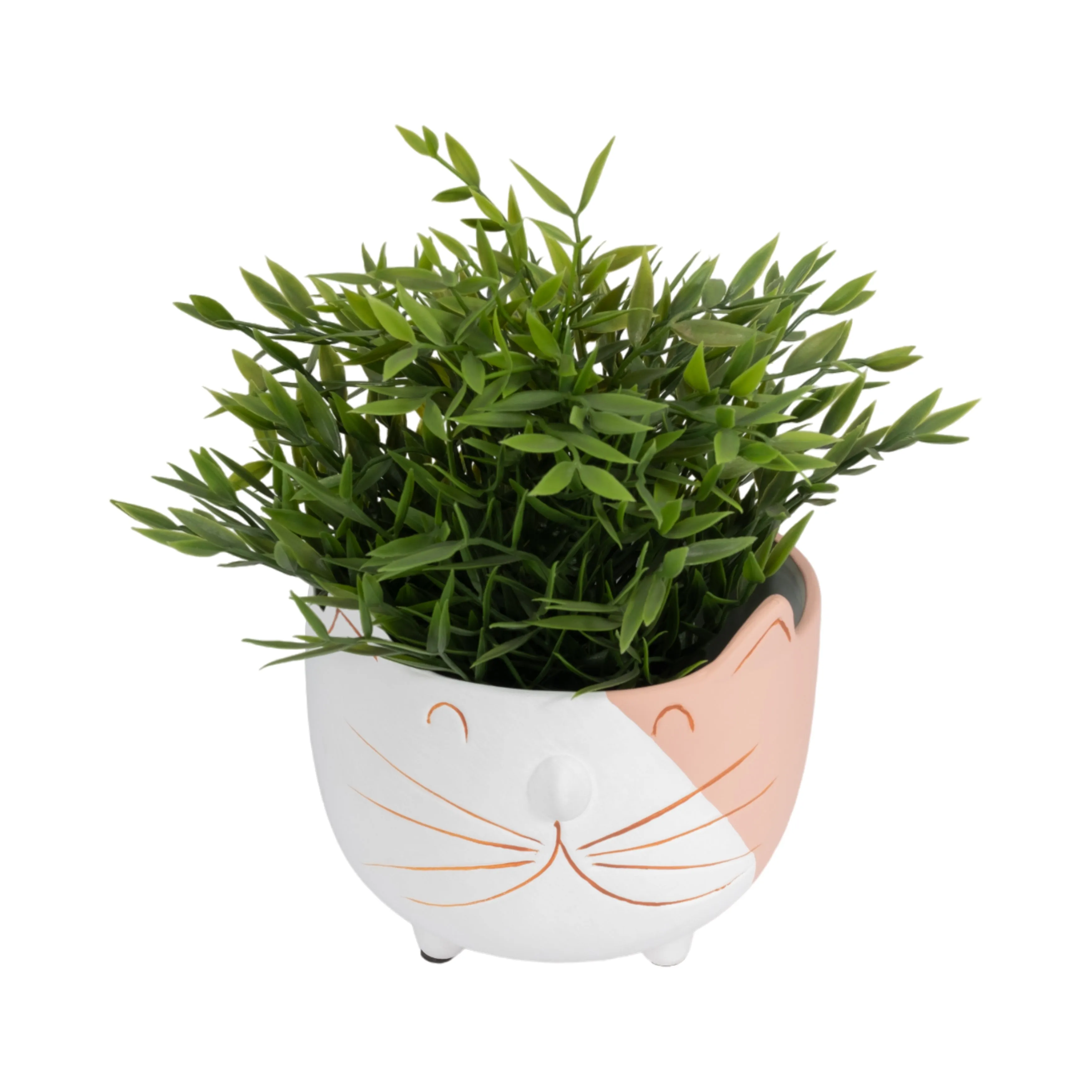 6" Kitty Whiskers Footed Planter, White/tan