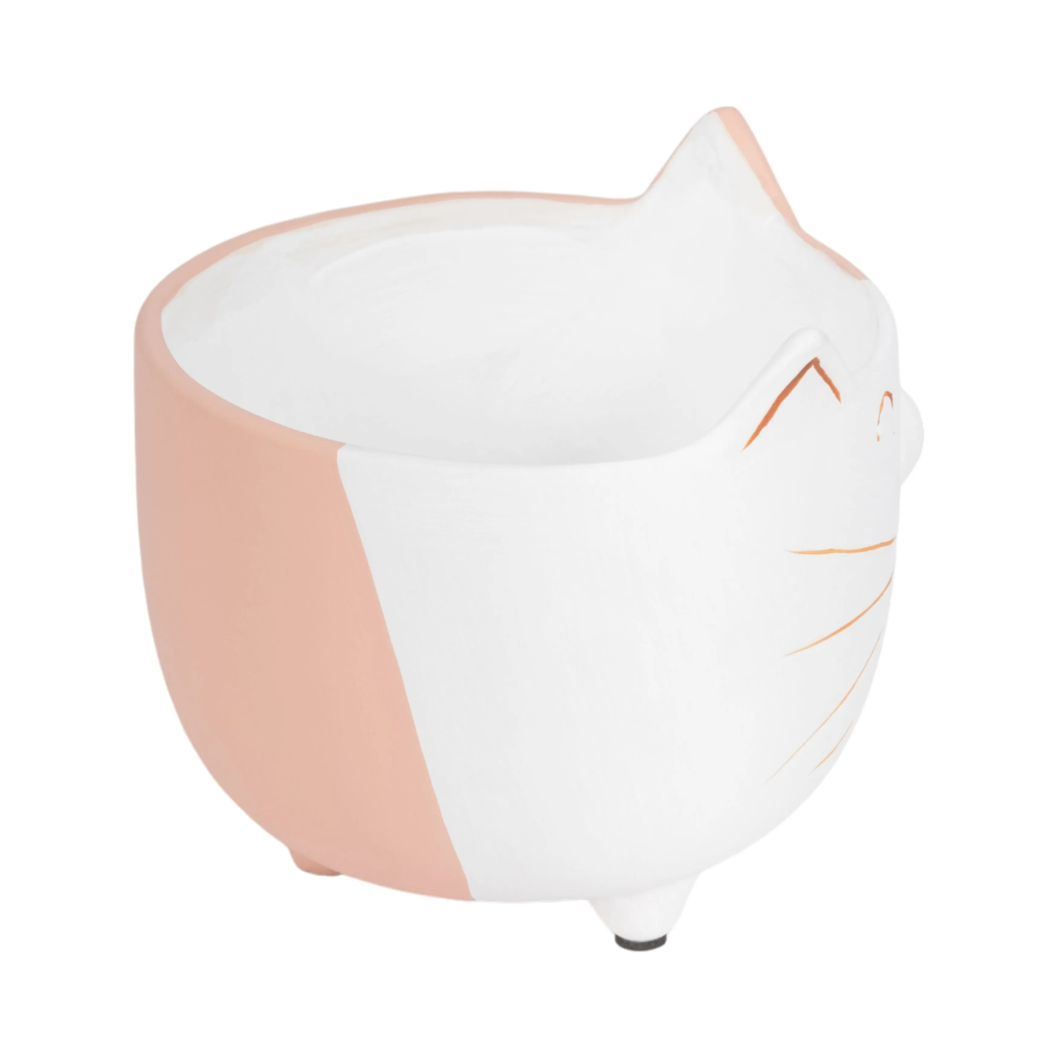 6" Kitty Whiskers Footed Planter, White/tan