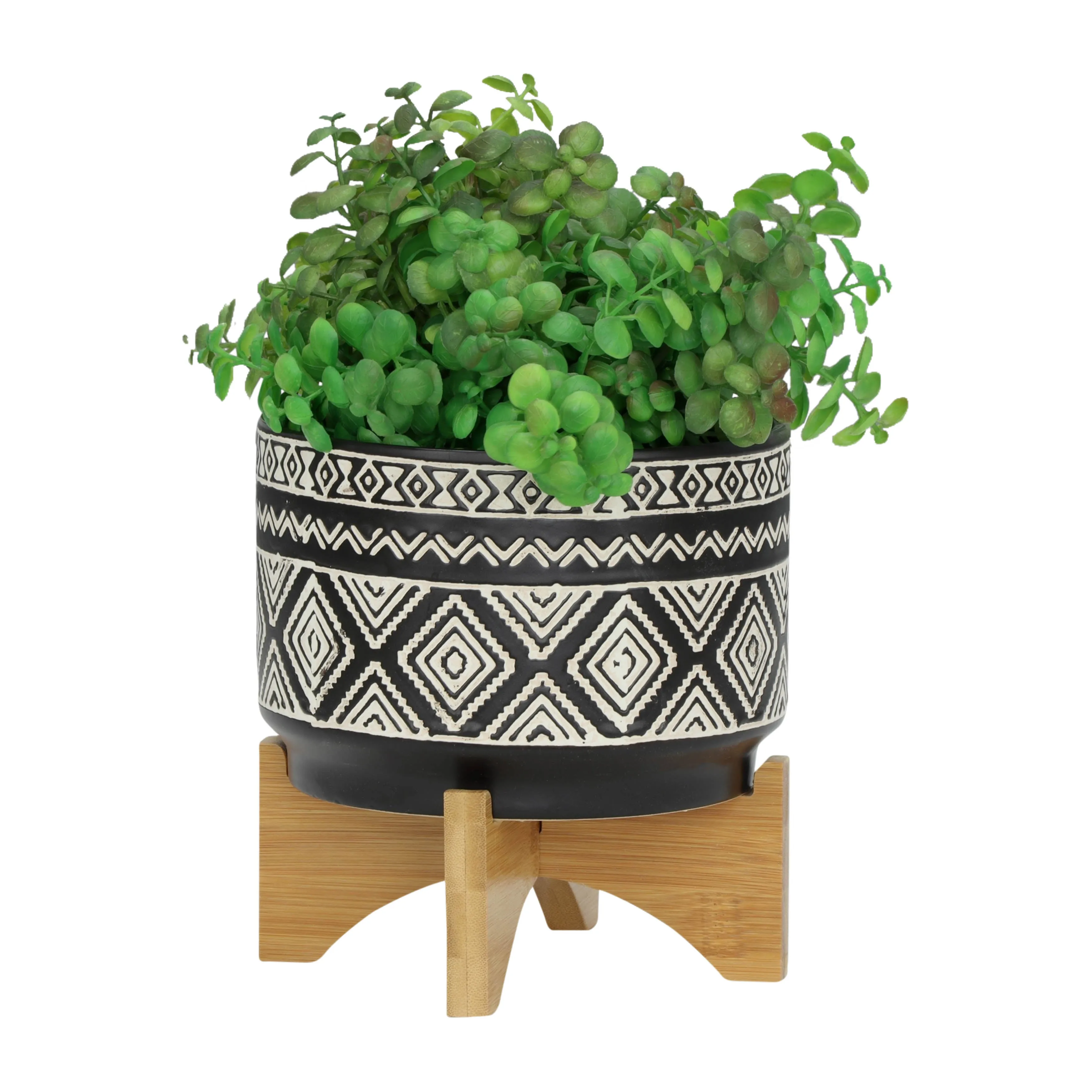7" DIAMOND PLANTER ON STAND, BLACK
