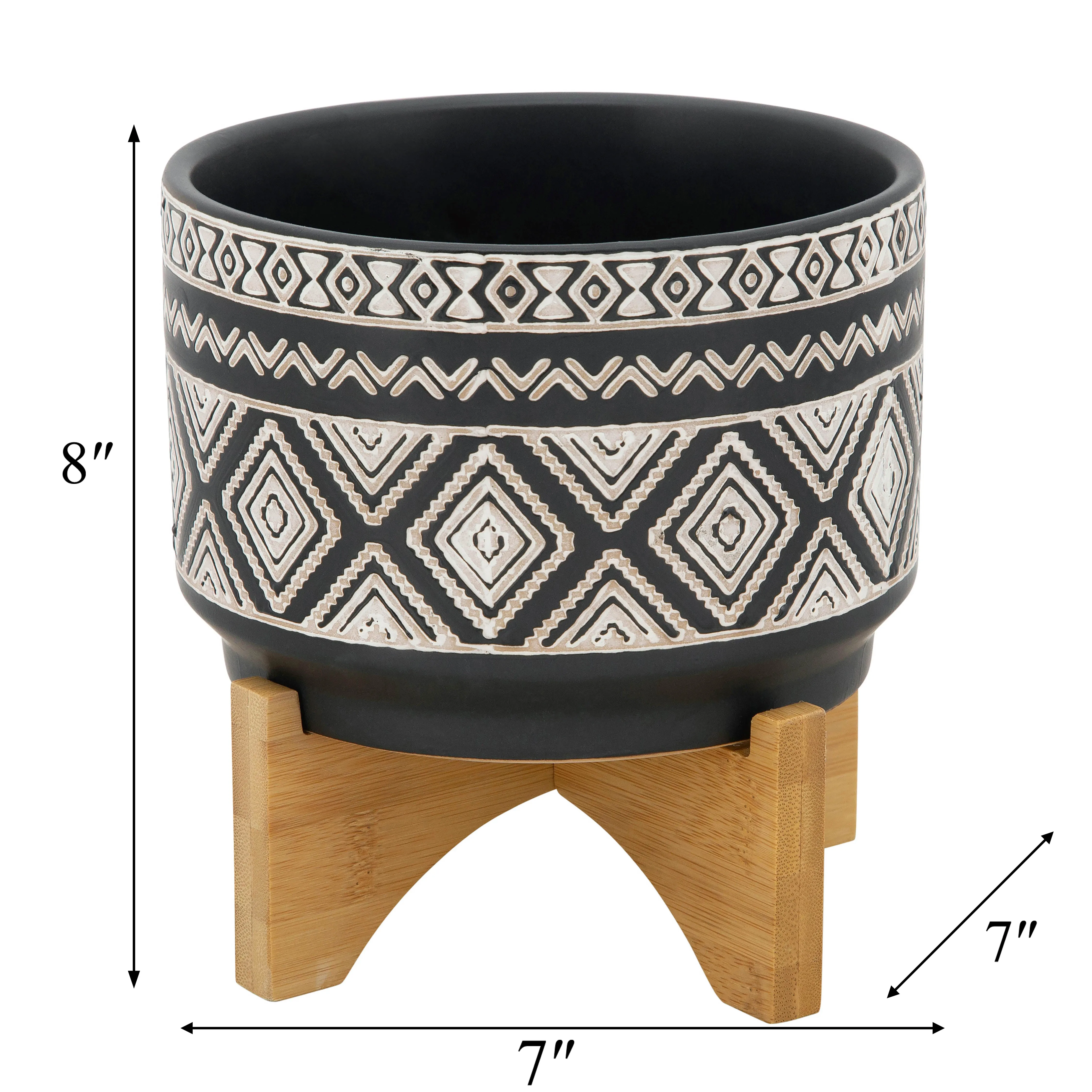 7" DIAMOND PLANTER ON STAND, BLACK