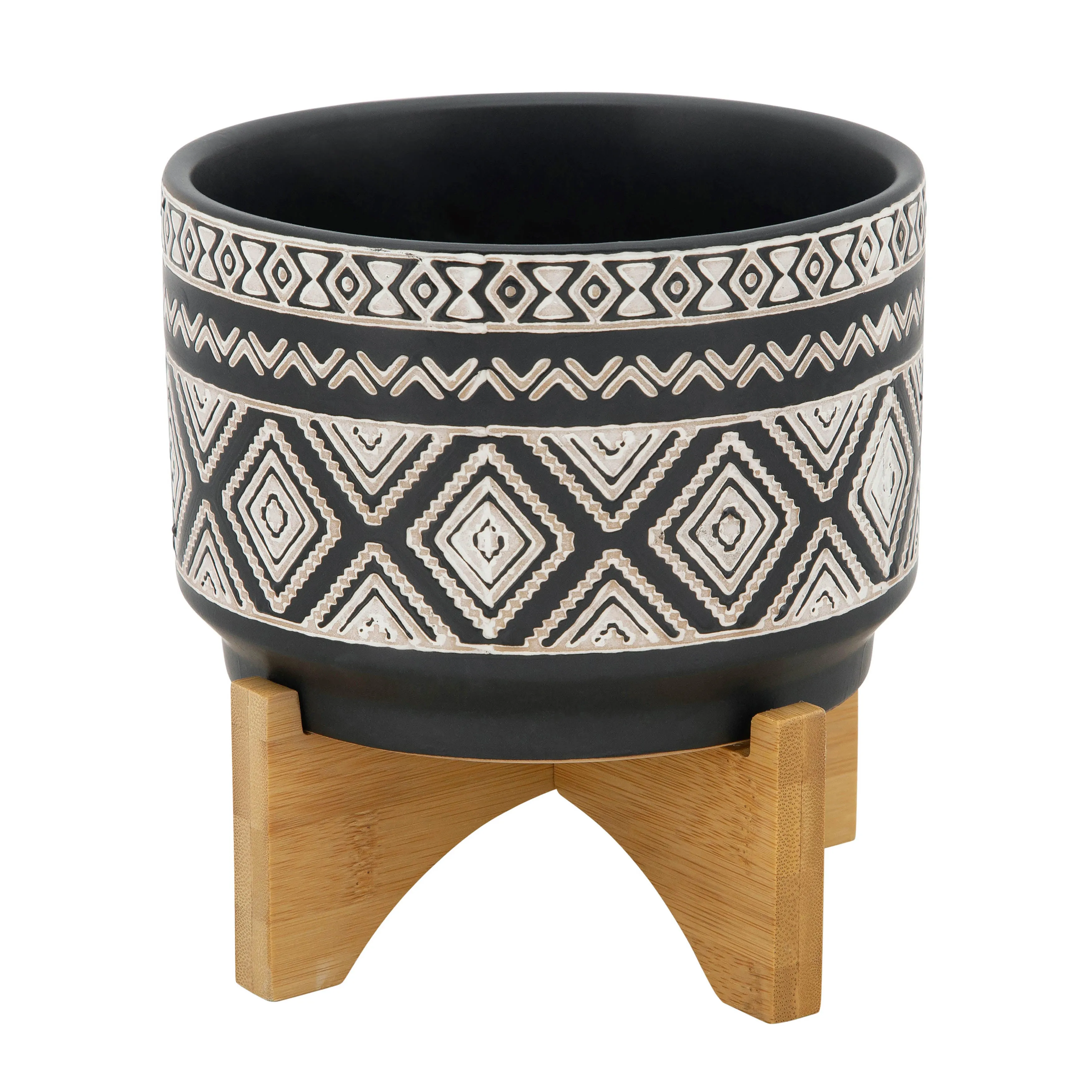 7" DIAMOND PLANTER ON STAND, BLACK