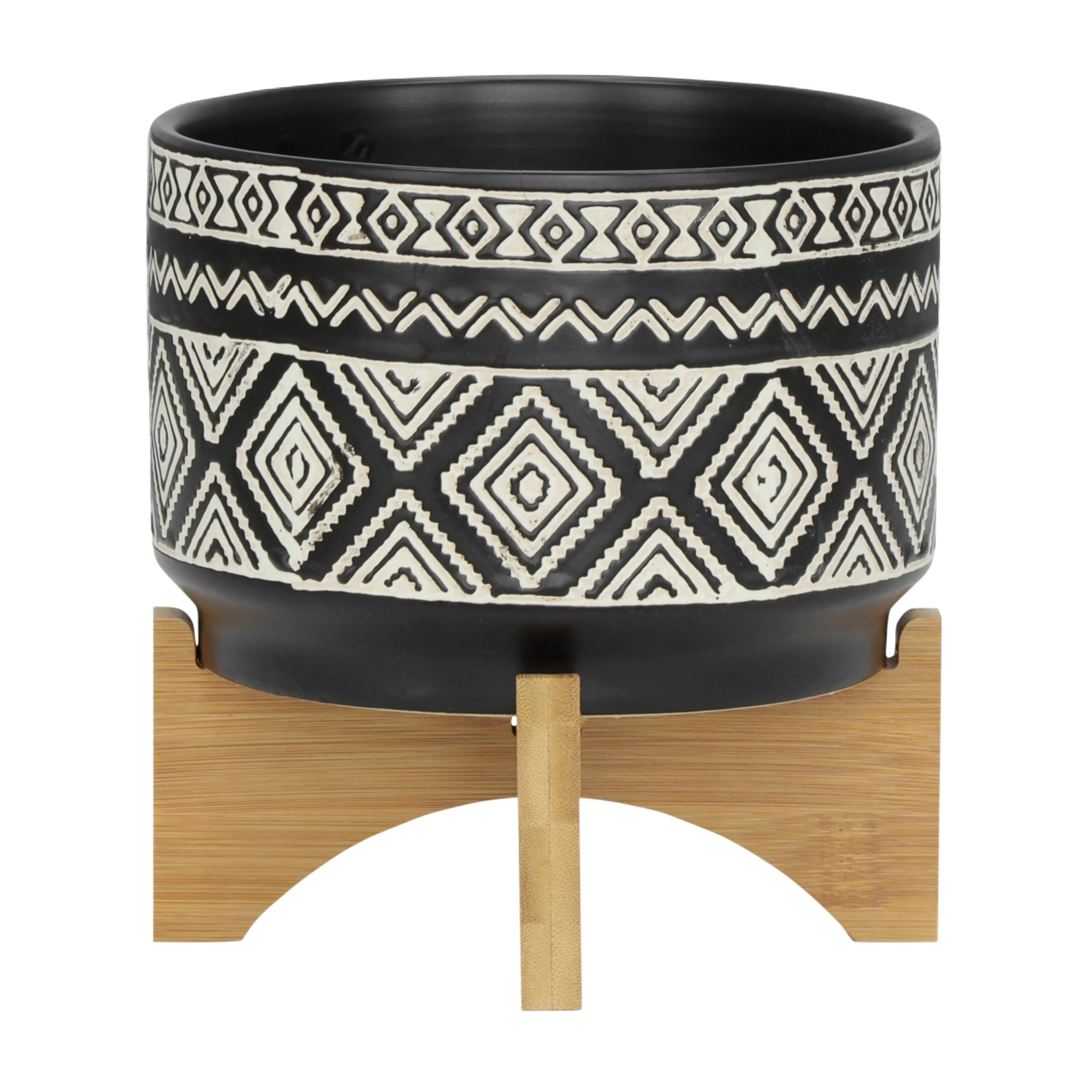 7" DIAMOND PLANTER ON STAND, BLACK
