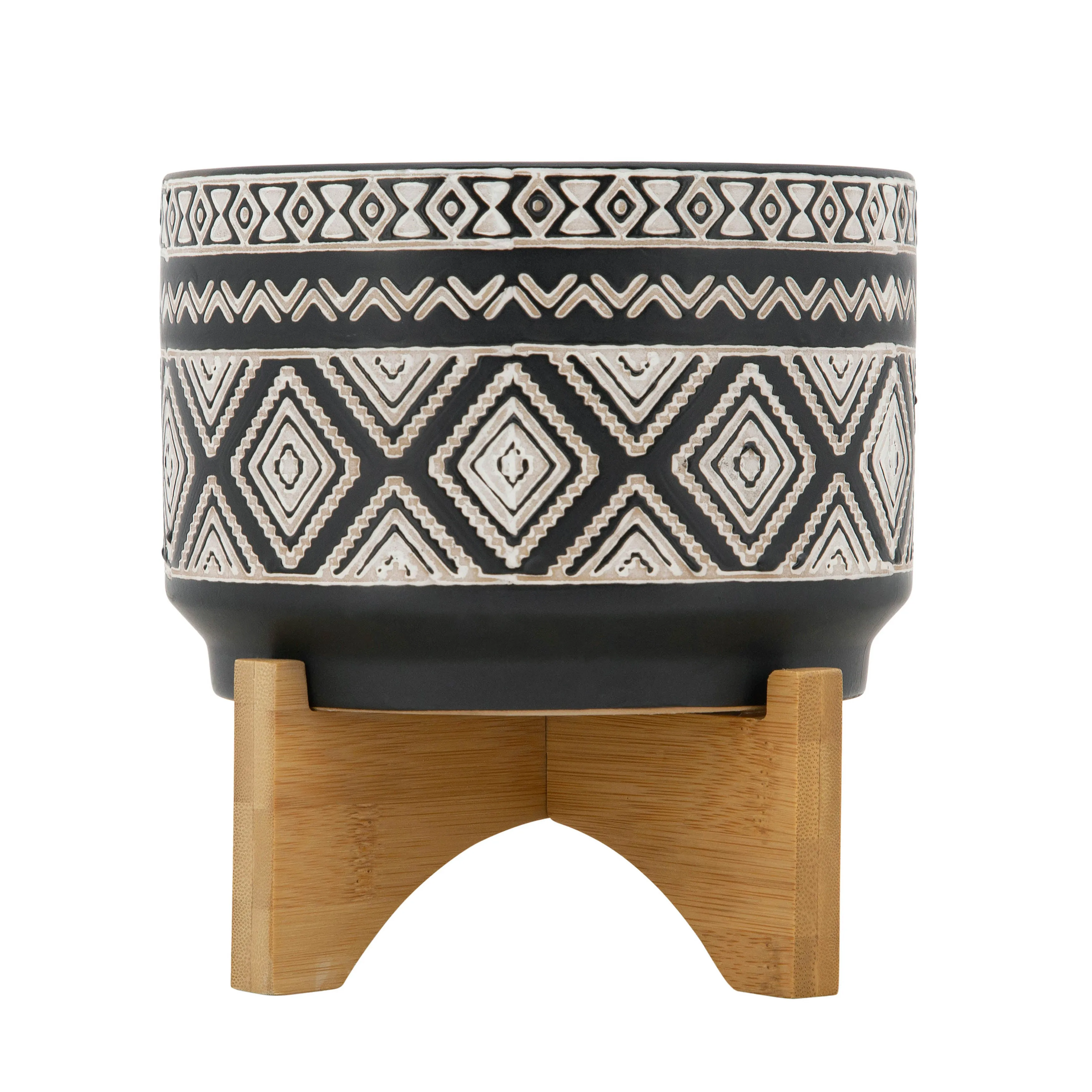 7" DIAMOND PLANTER ON STAND, BLACK