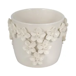 7" Floral Applique Planter, Ivory