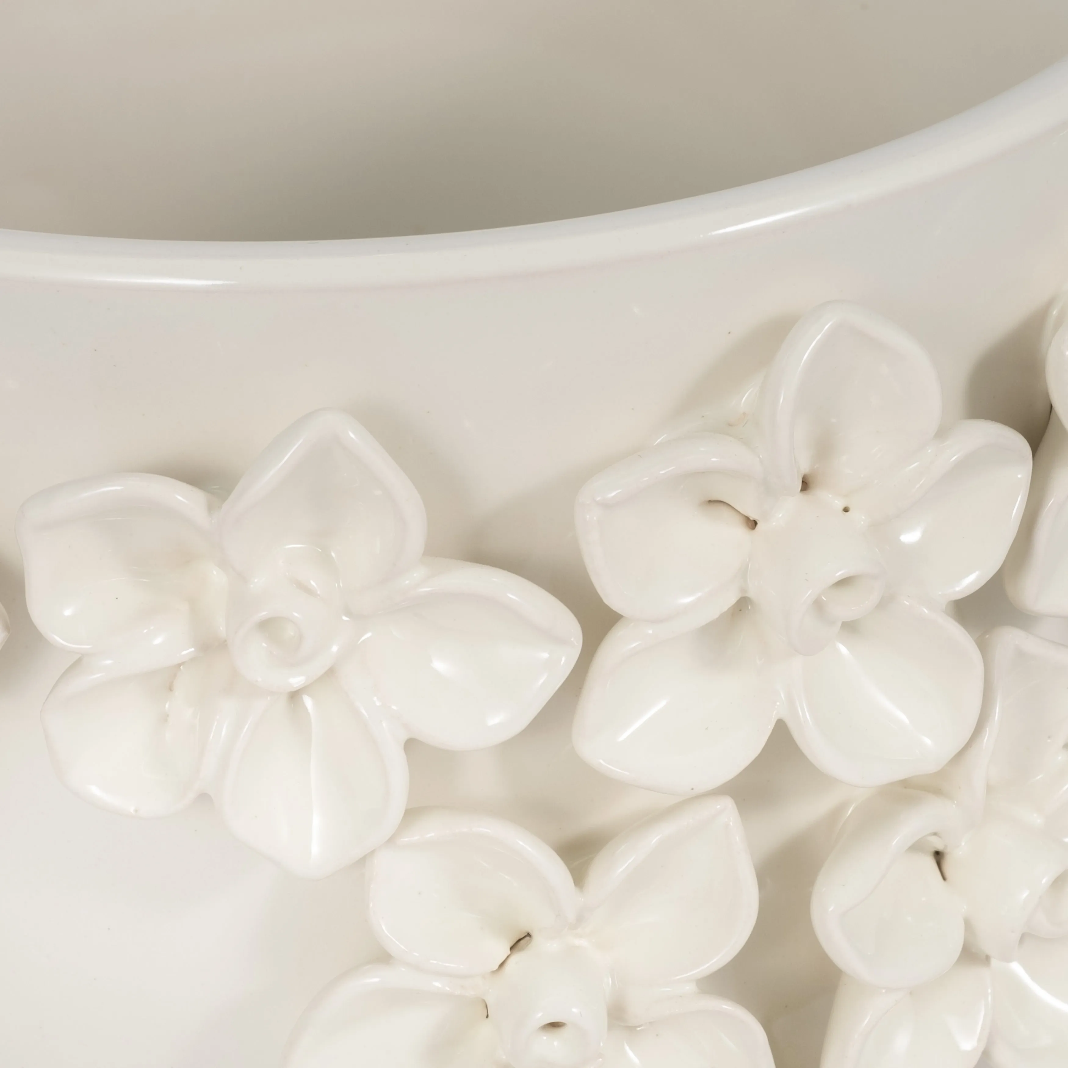 7" Floral Applique Planter, Ivory