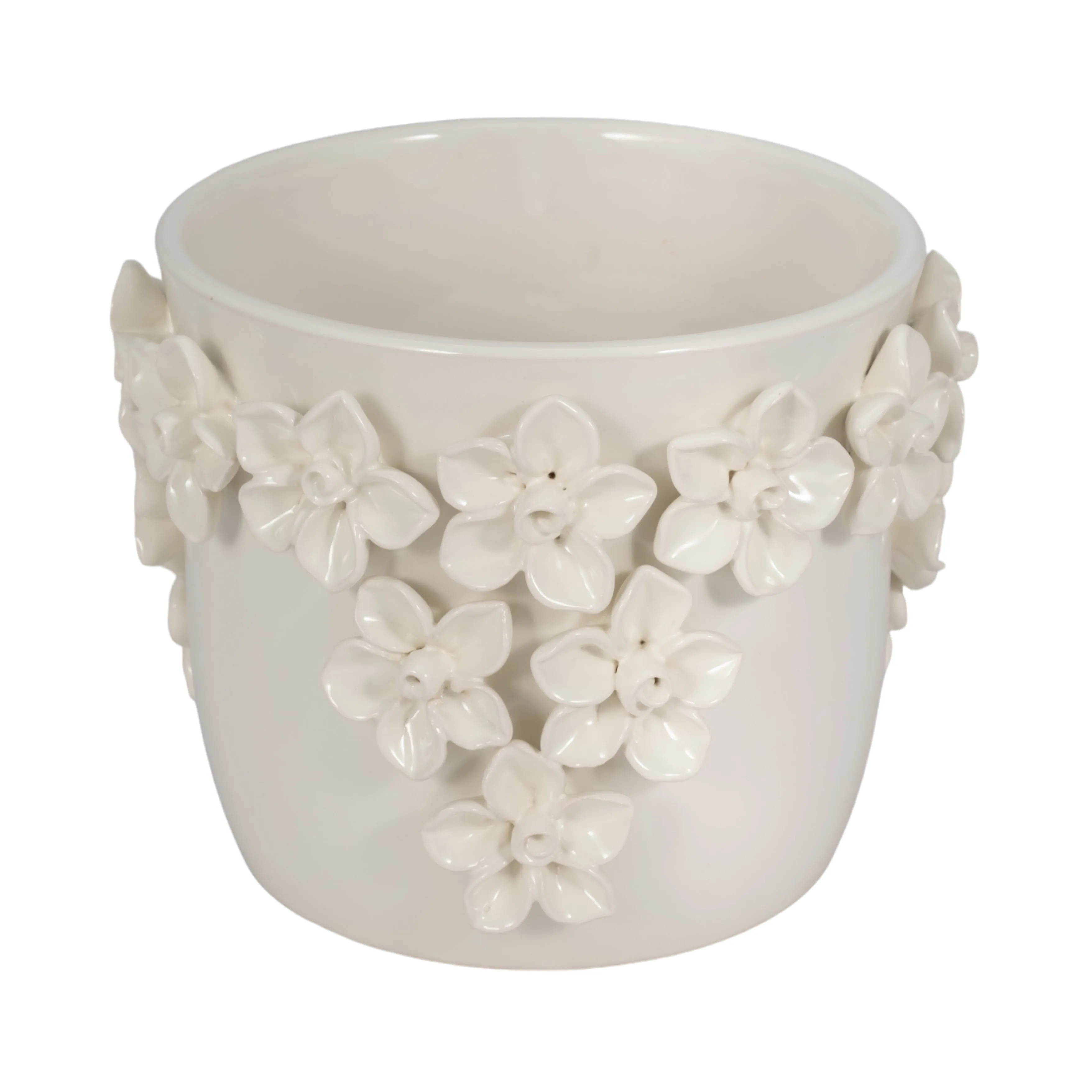 7" Floral Applique Planter, Ivory