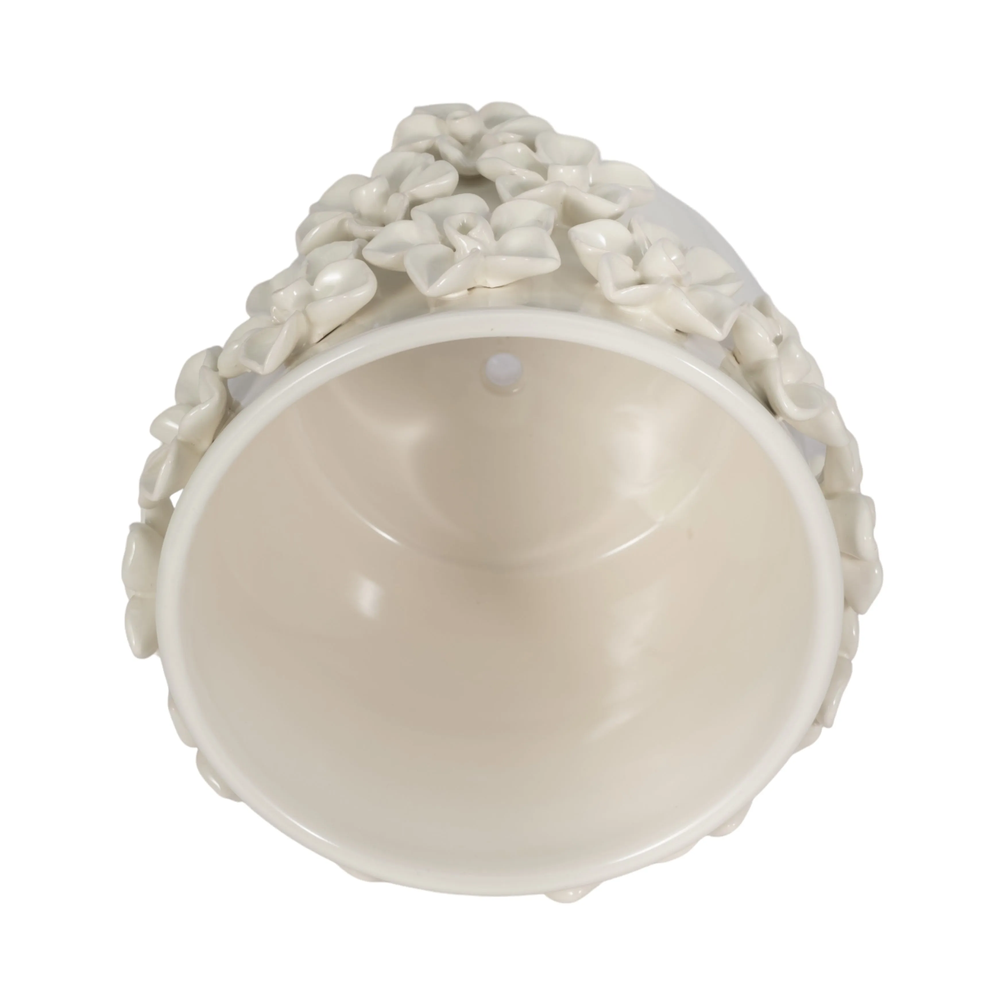 7" Floral Applique Planter, Ivory