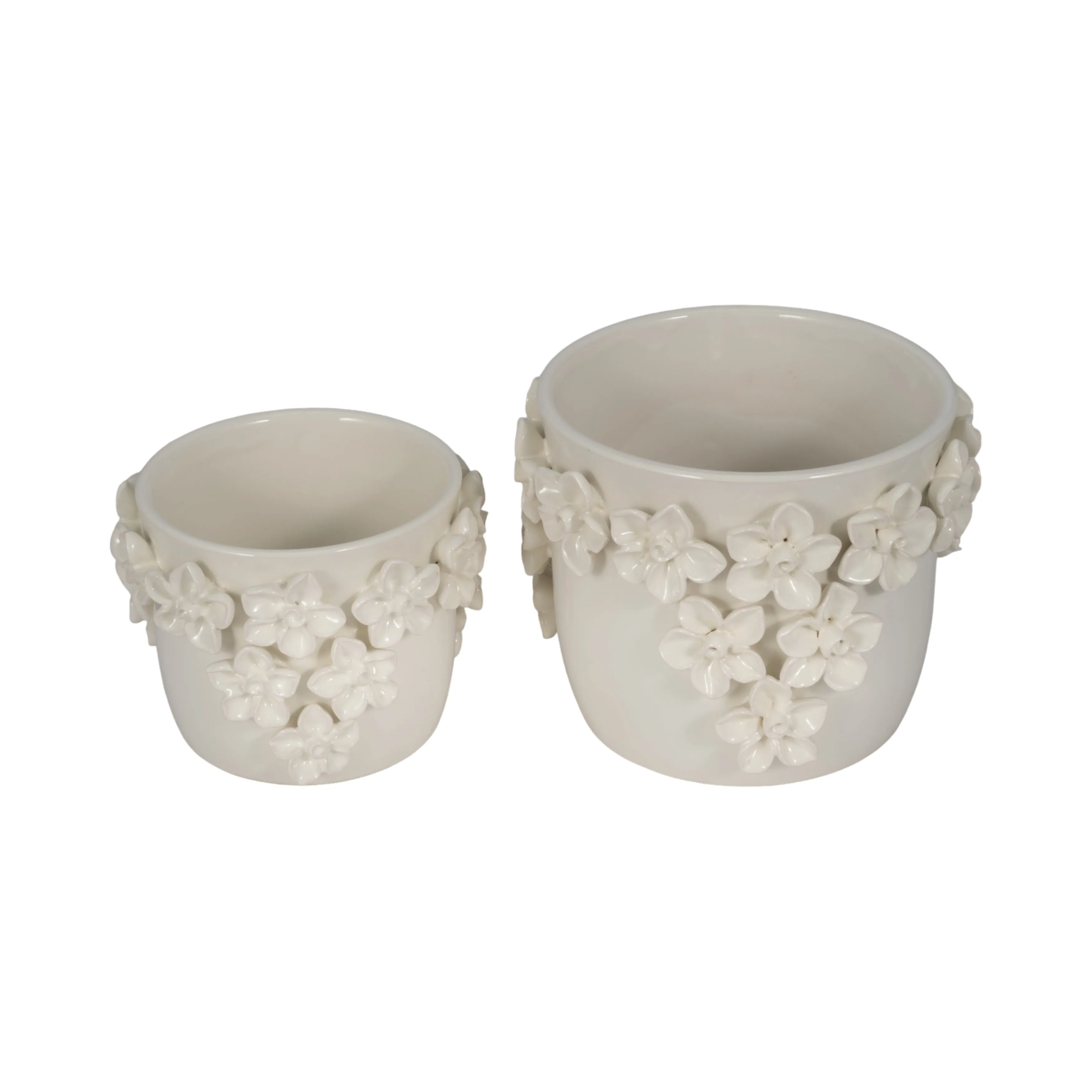 7" Floral Applique Planter, Ivory