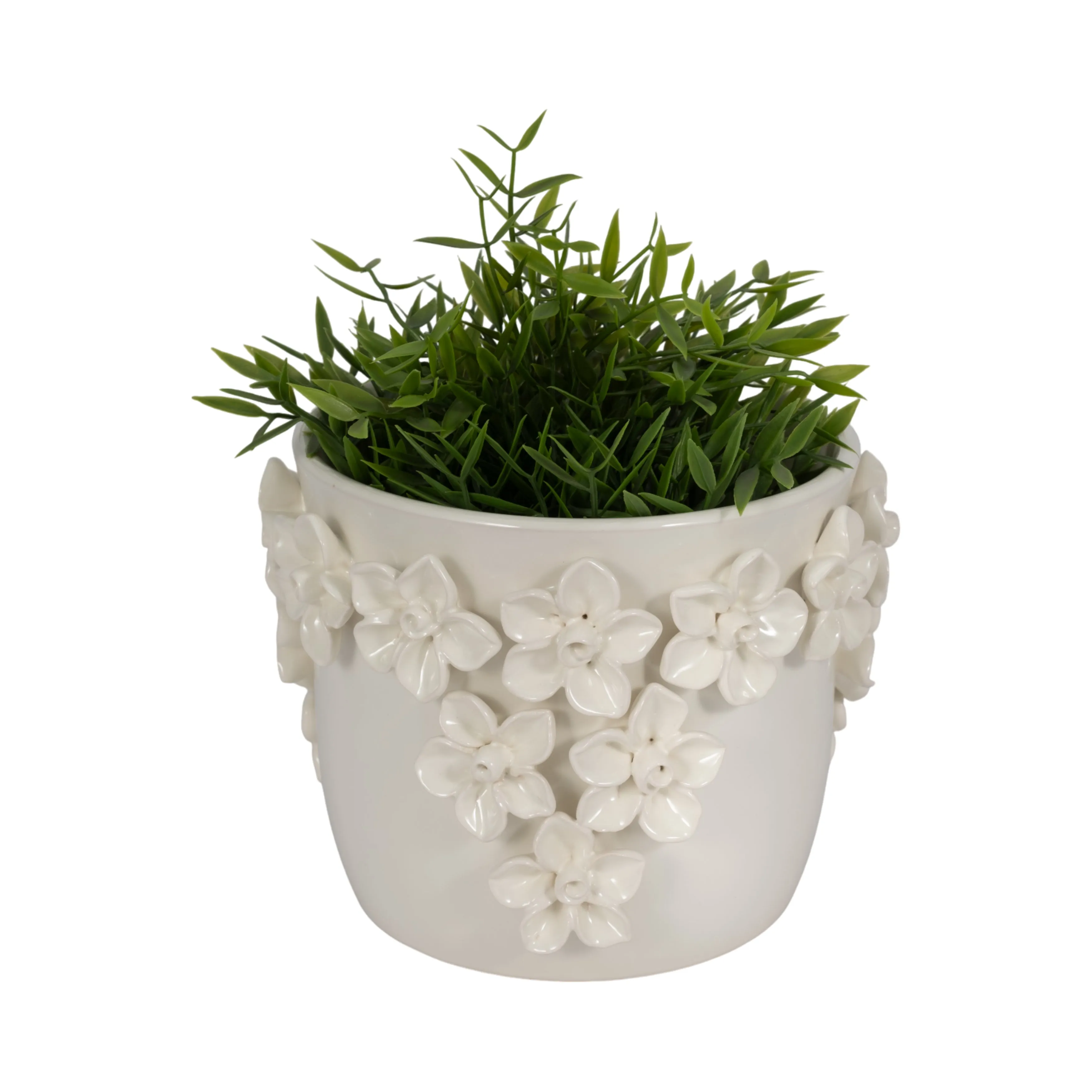 7" Floral Applique Planter, Ivory