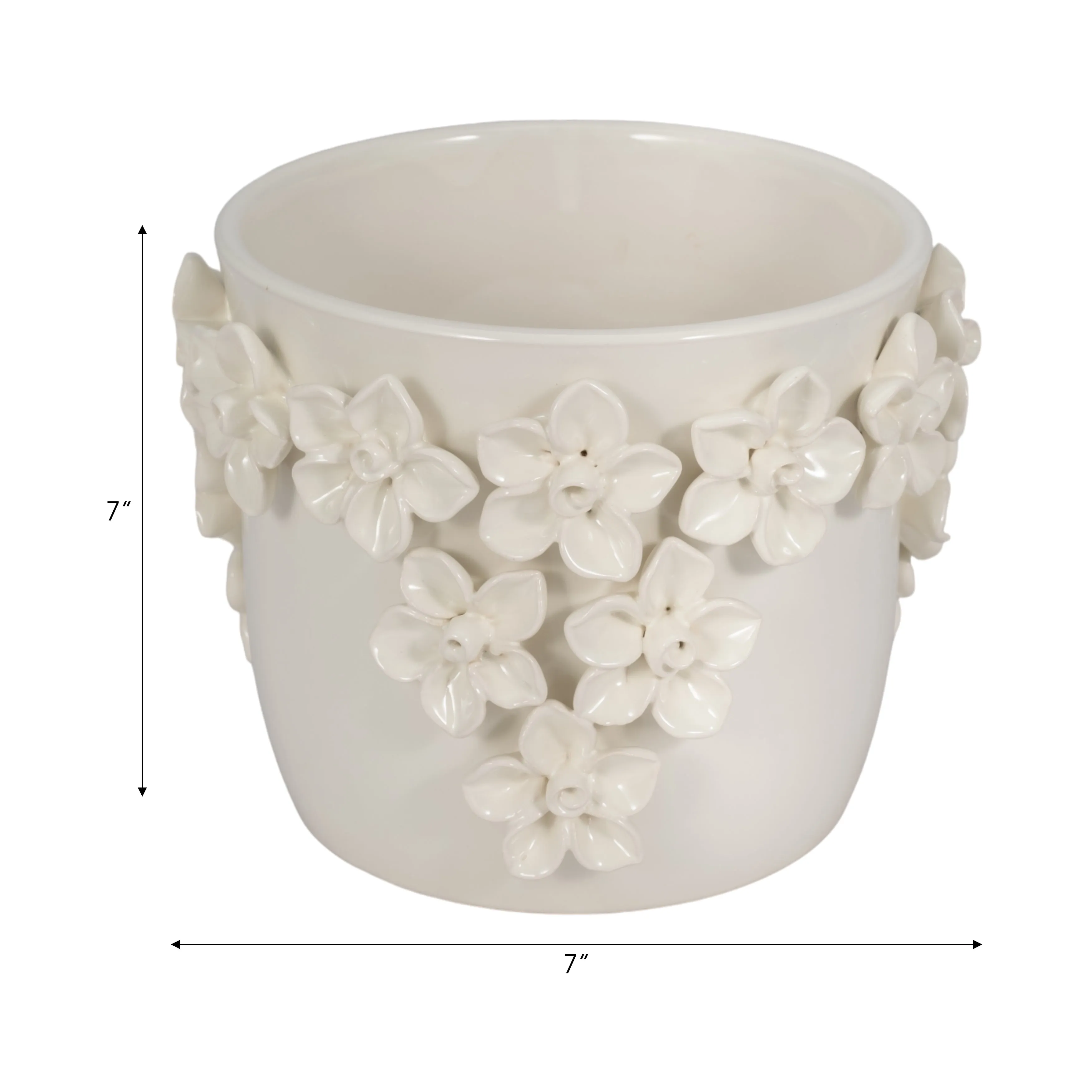7" Floral Applique Planter, Ivory