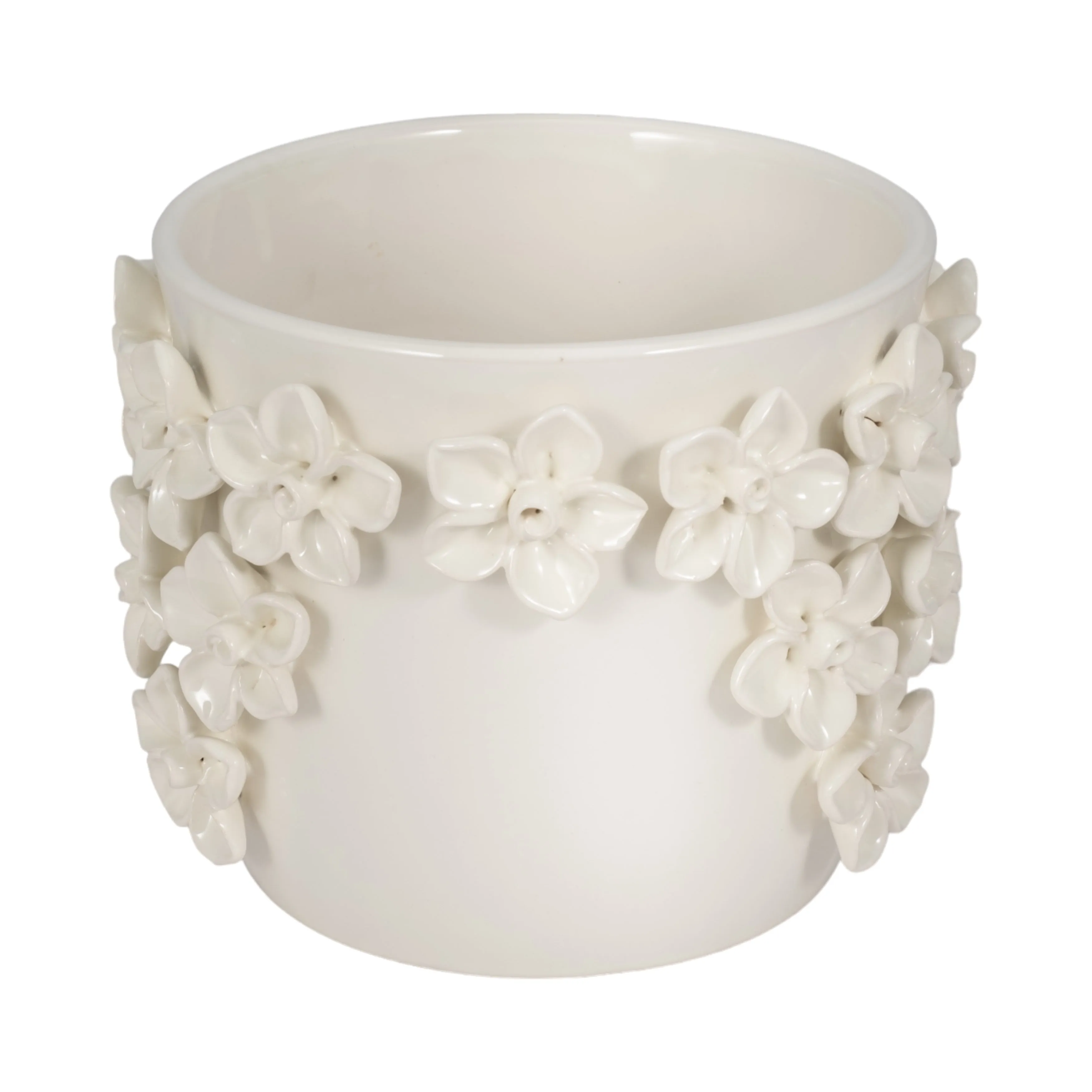 7" Floral Applique Planter, Ivory