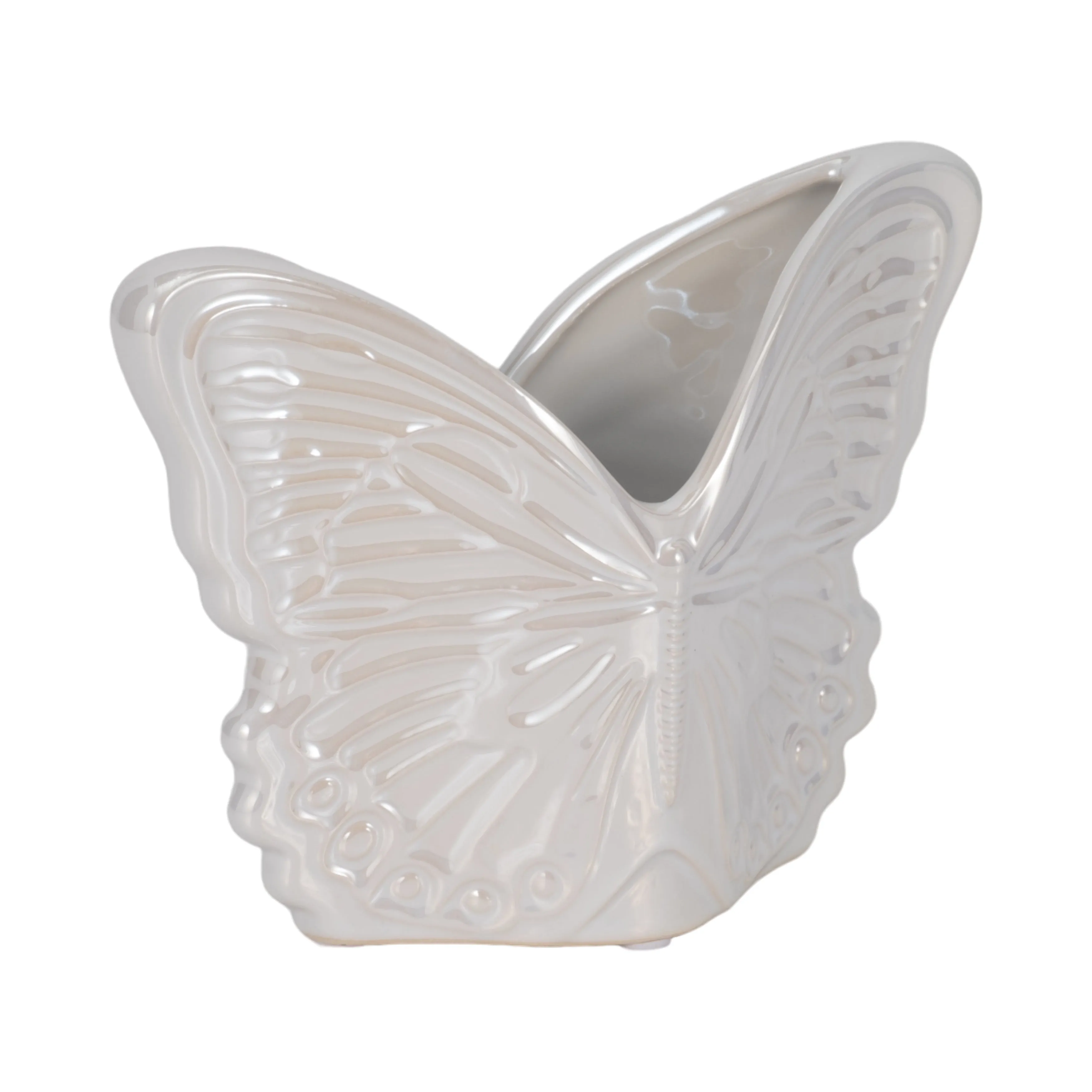 7" Iridescent Butterfly Planter, Ivory