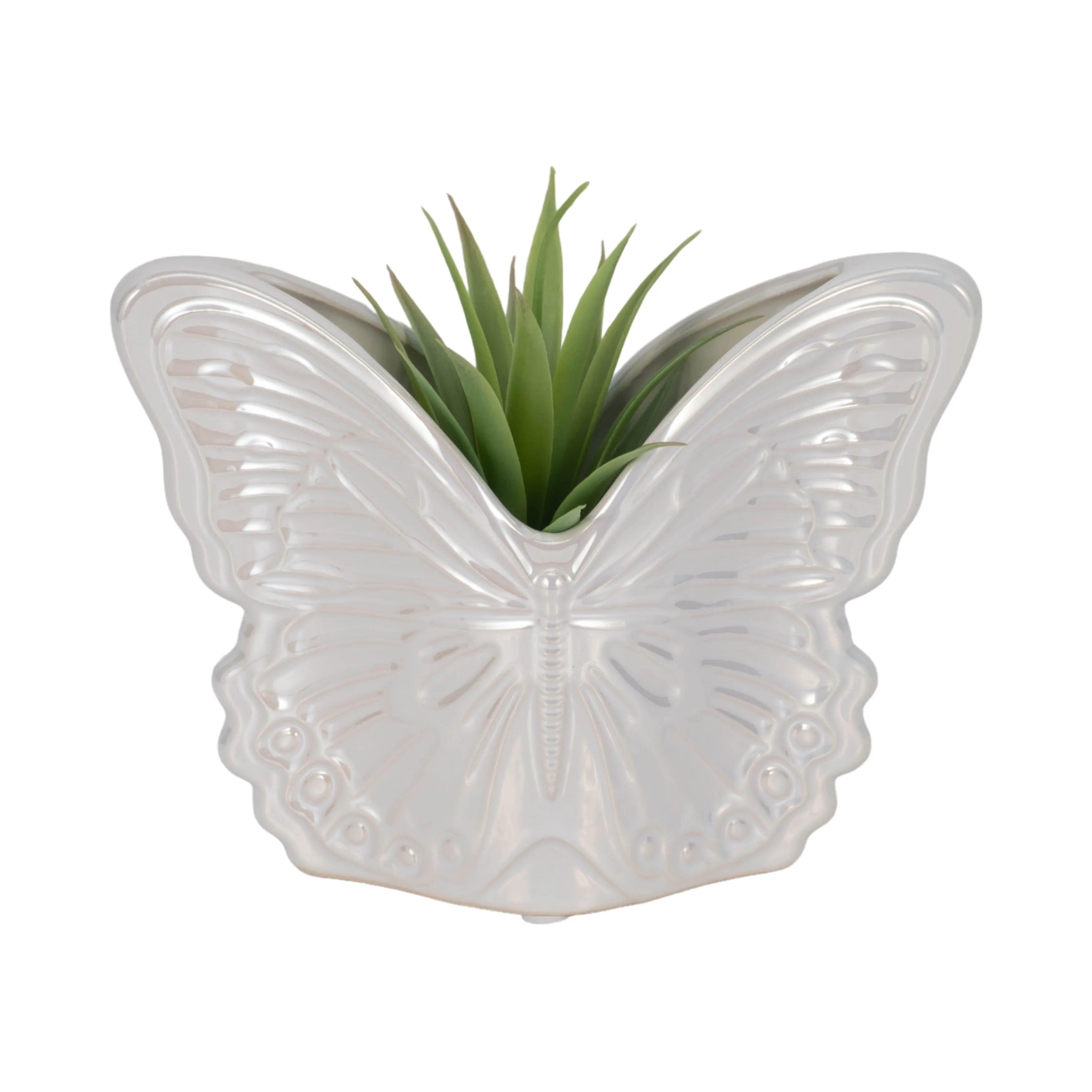 7" Iridescent Butterfly Planter, Ivory