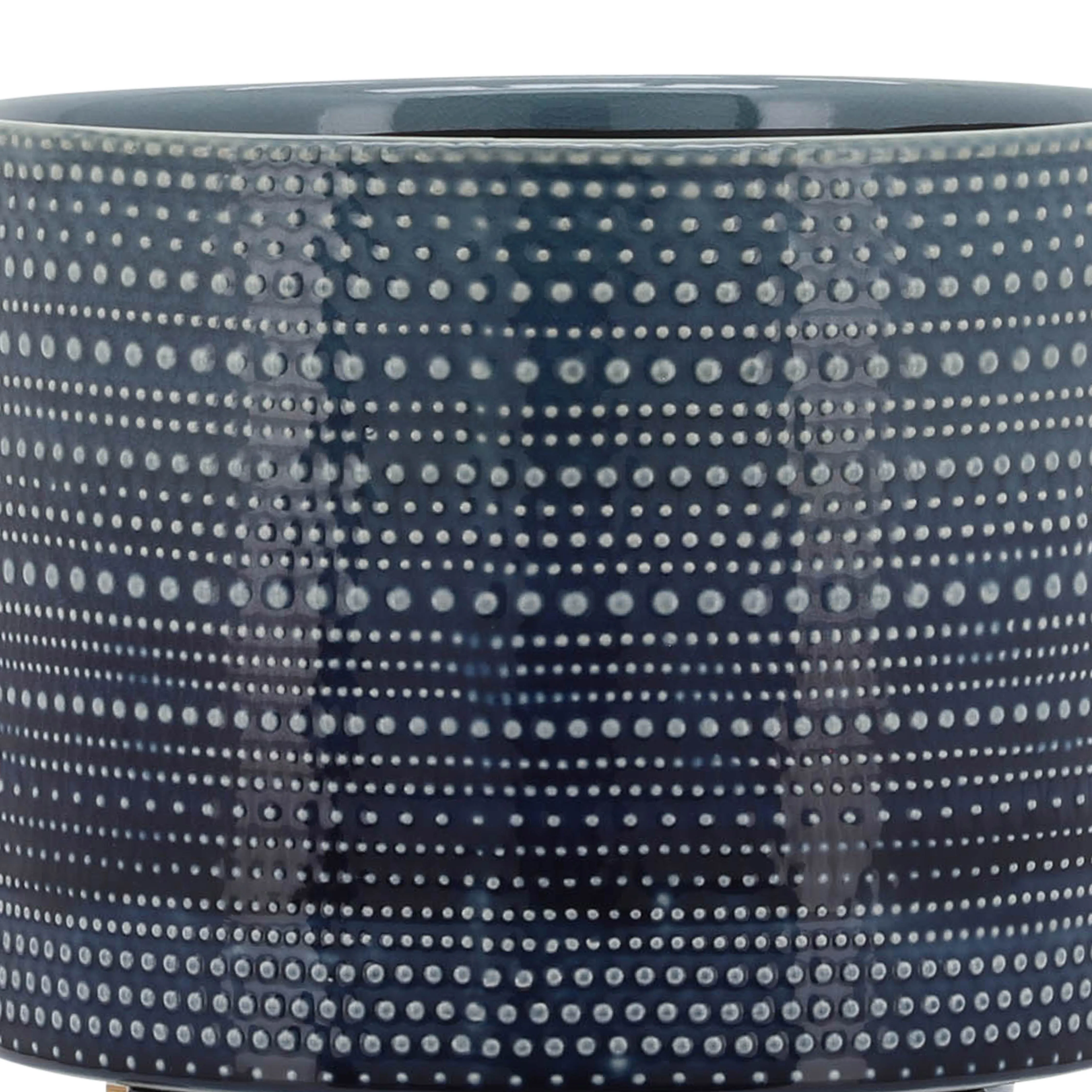 8" DOTTED PLANTER W/ WOOD STAND, BLUE