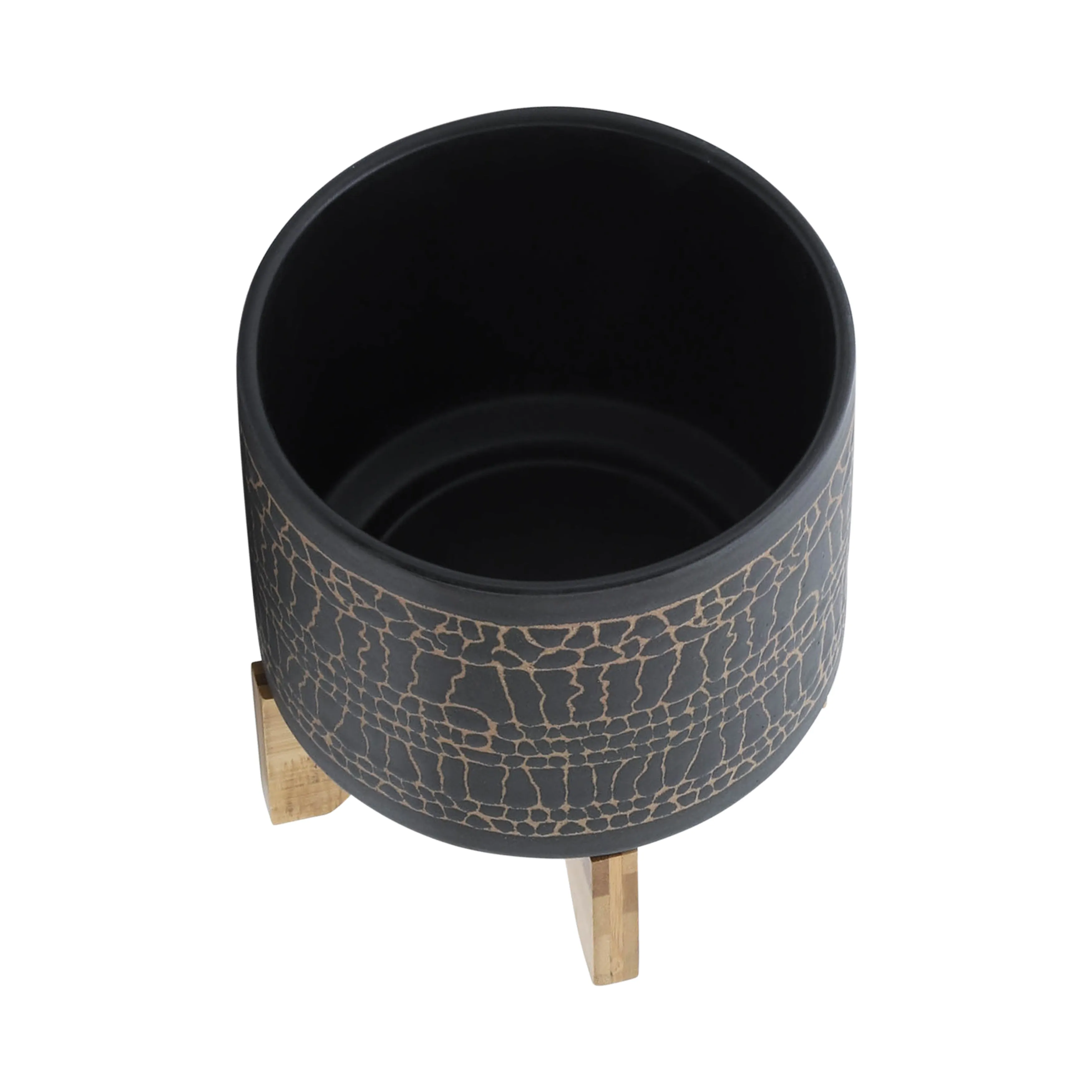 8" GLAZED PLANTER W/ STAND, BLACK