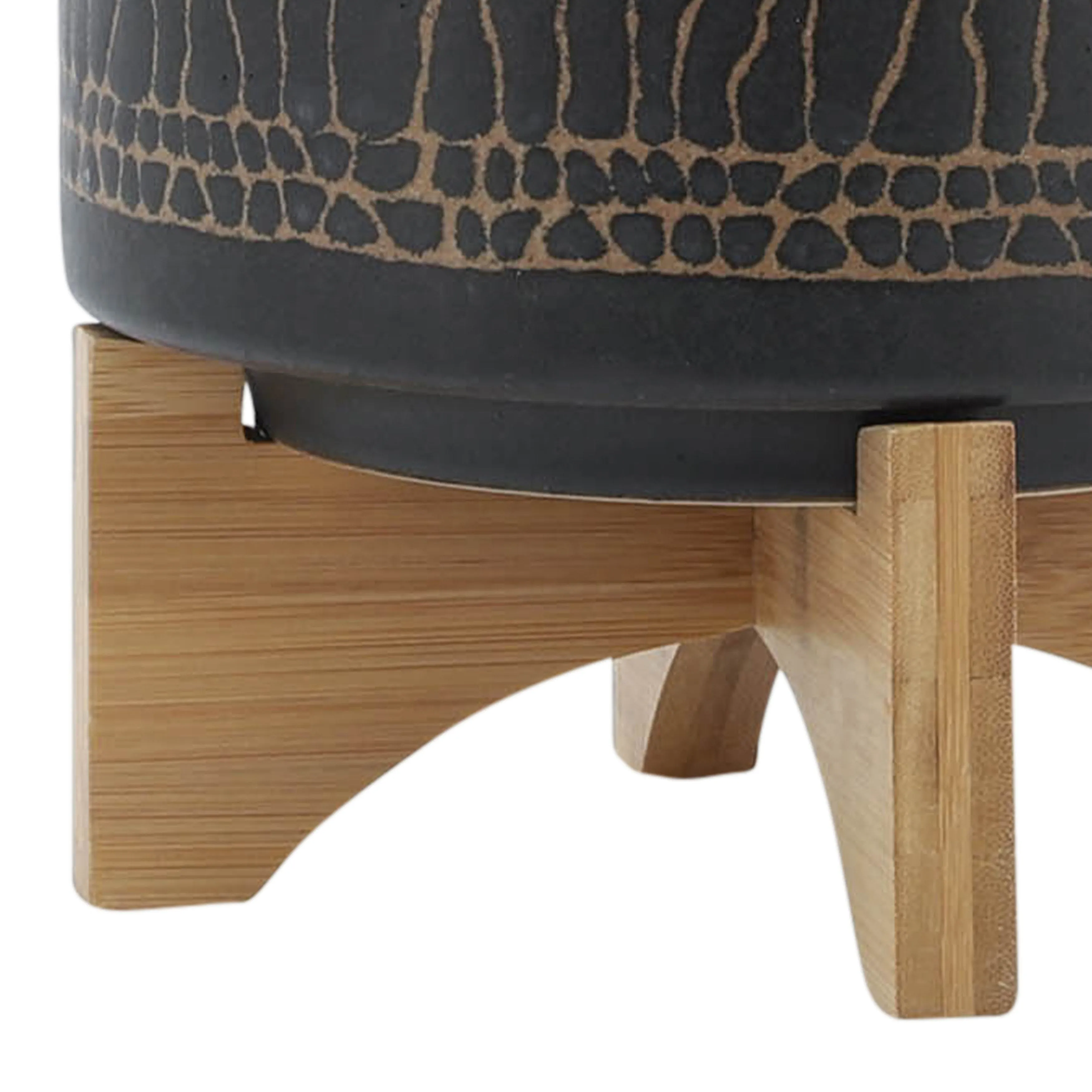 8" GLAZED PLANTER W/ STAND, BLACK