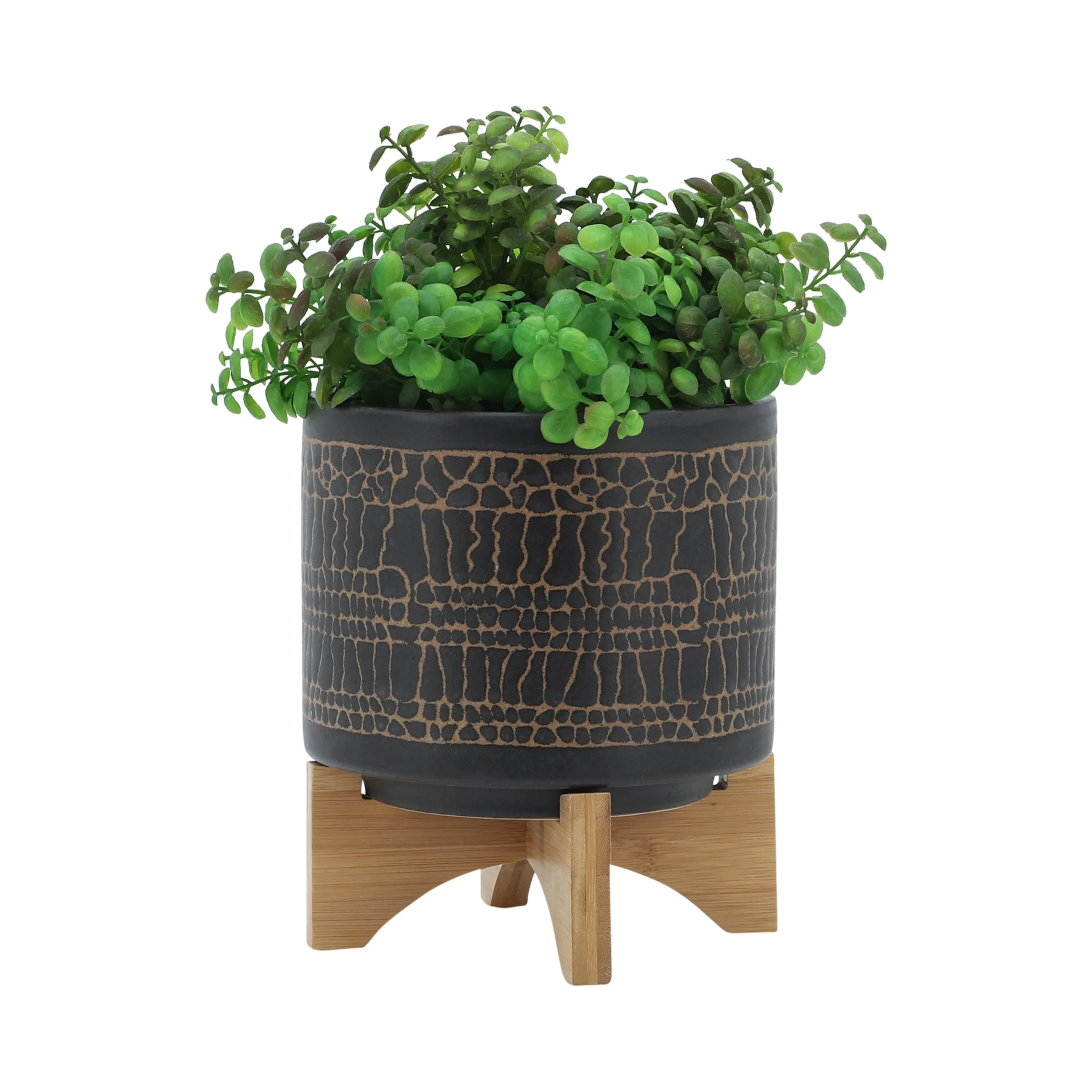 8" GLAZED PLANTER W/ STAND, BLACK