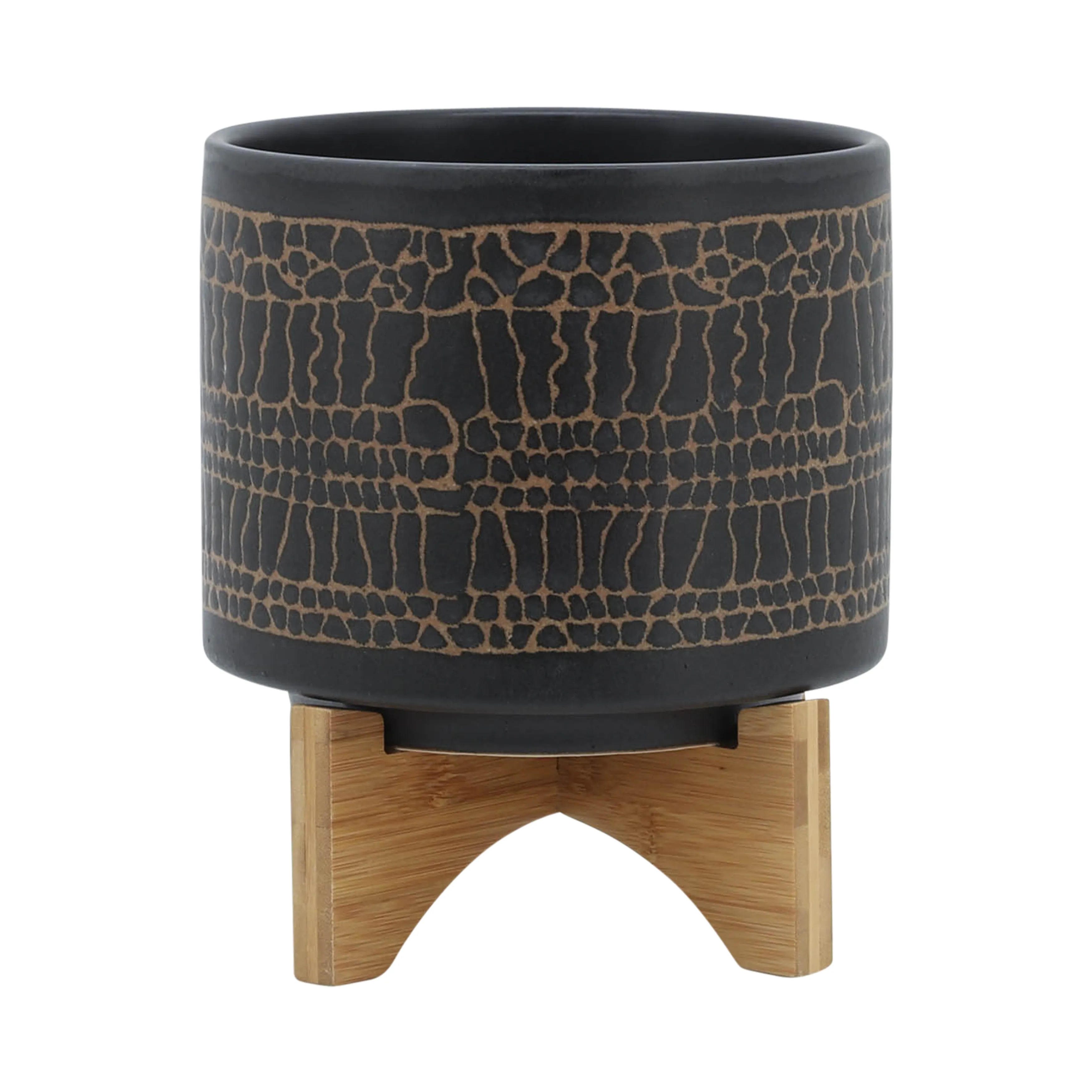 8" GLAZED PLANTER W/ STAND, BLACK