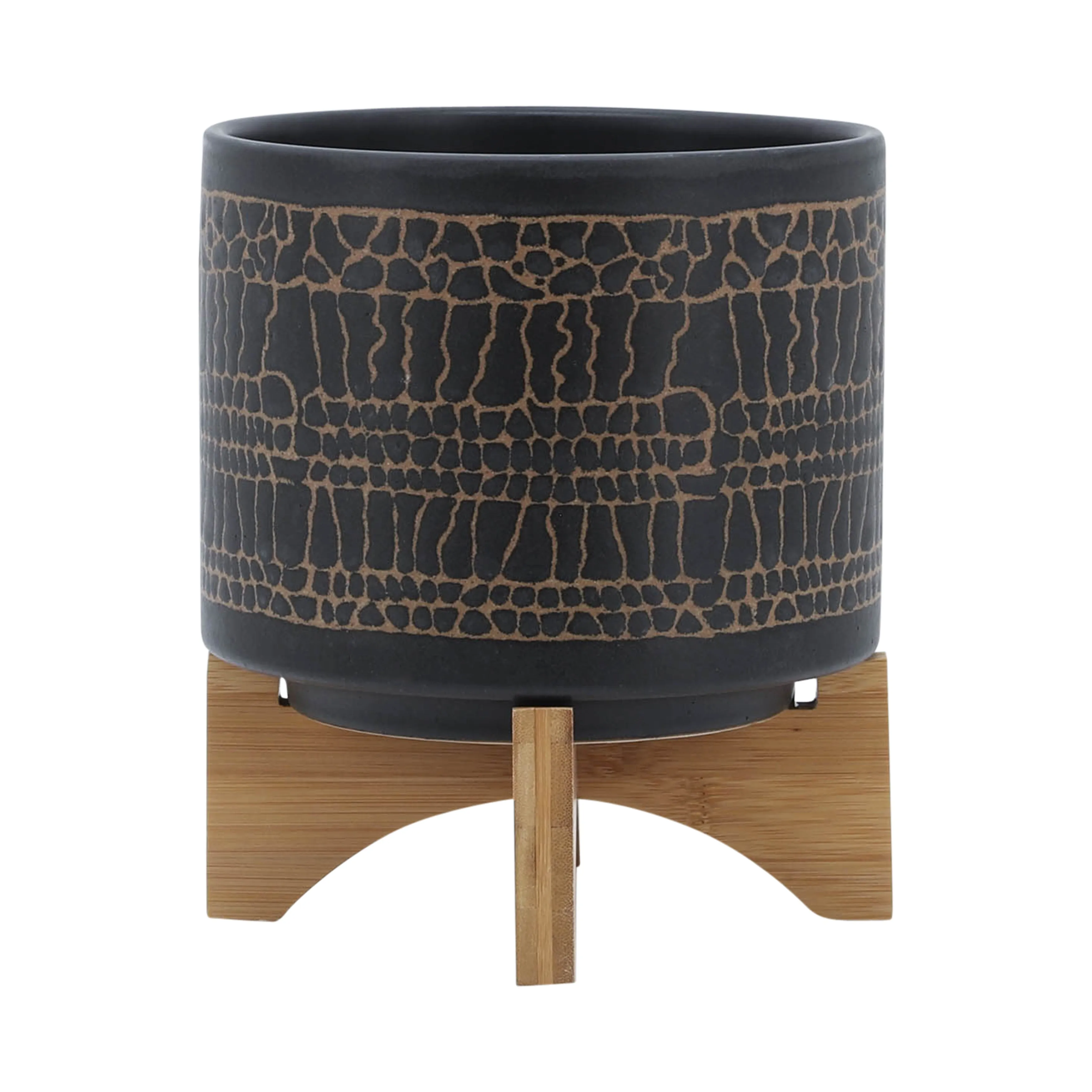 8" GLAZED PLANTER W/ STAND, BLACK